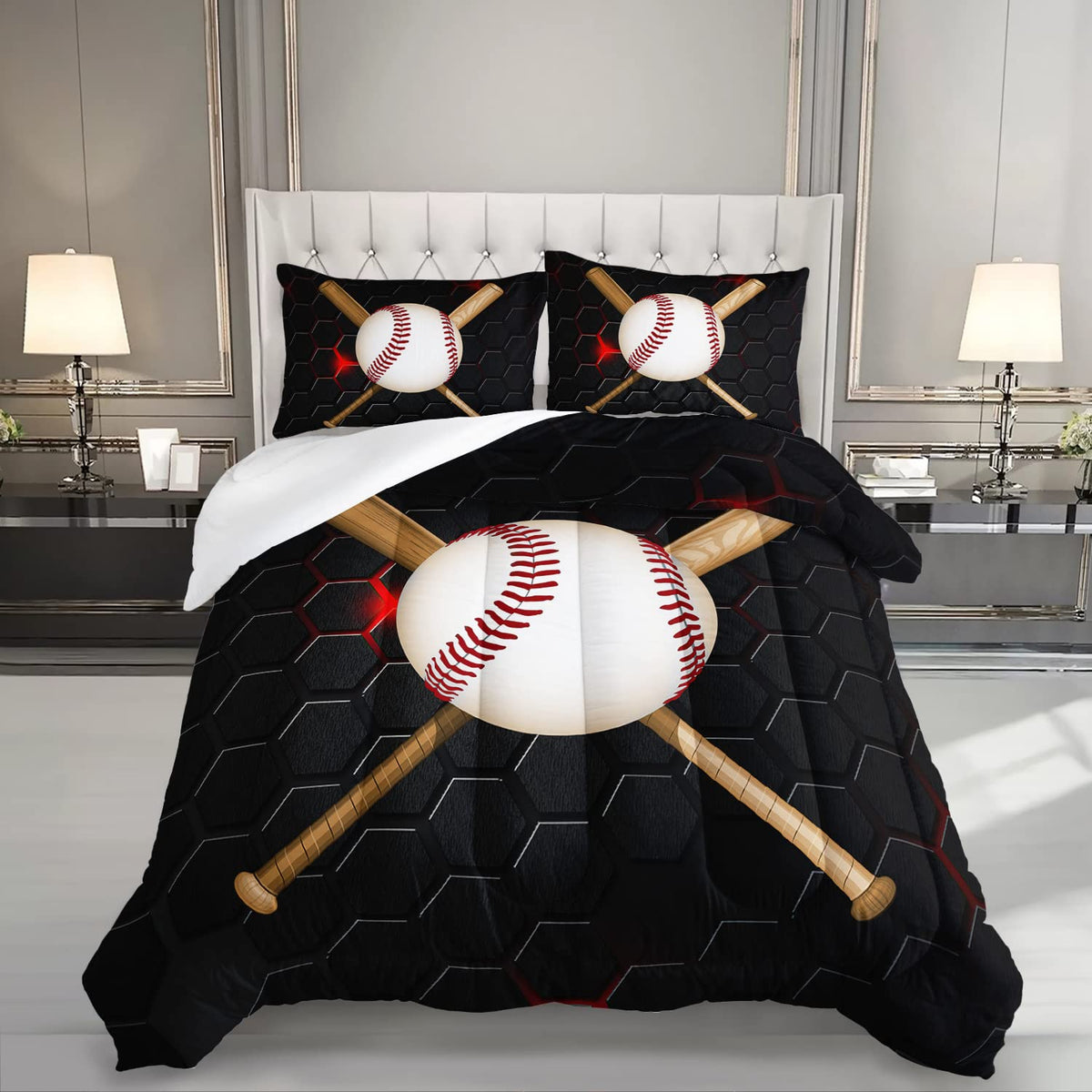 Hosima Baseball Comforter Set For Boys Teens Beddroom Decor,Boys Sports Cool Baseball Pattern Bedding Set,Comforter Set Full Siz