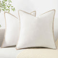 Decoruhome Chenille Soft Spring Throw Pillow Covers 26X26 Set Of 2, Farmhouse Velvet Decorative Pillow Covers With Stitched Edge For Couch Sofa Bed, Cream White