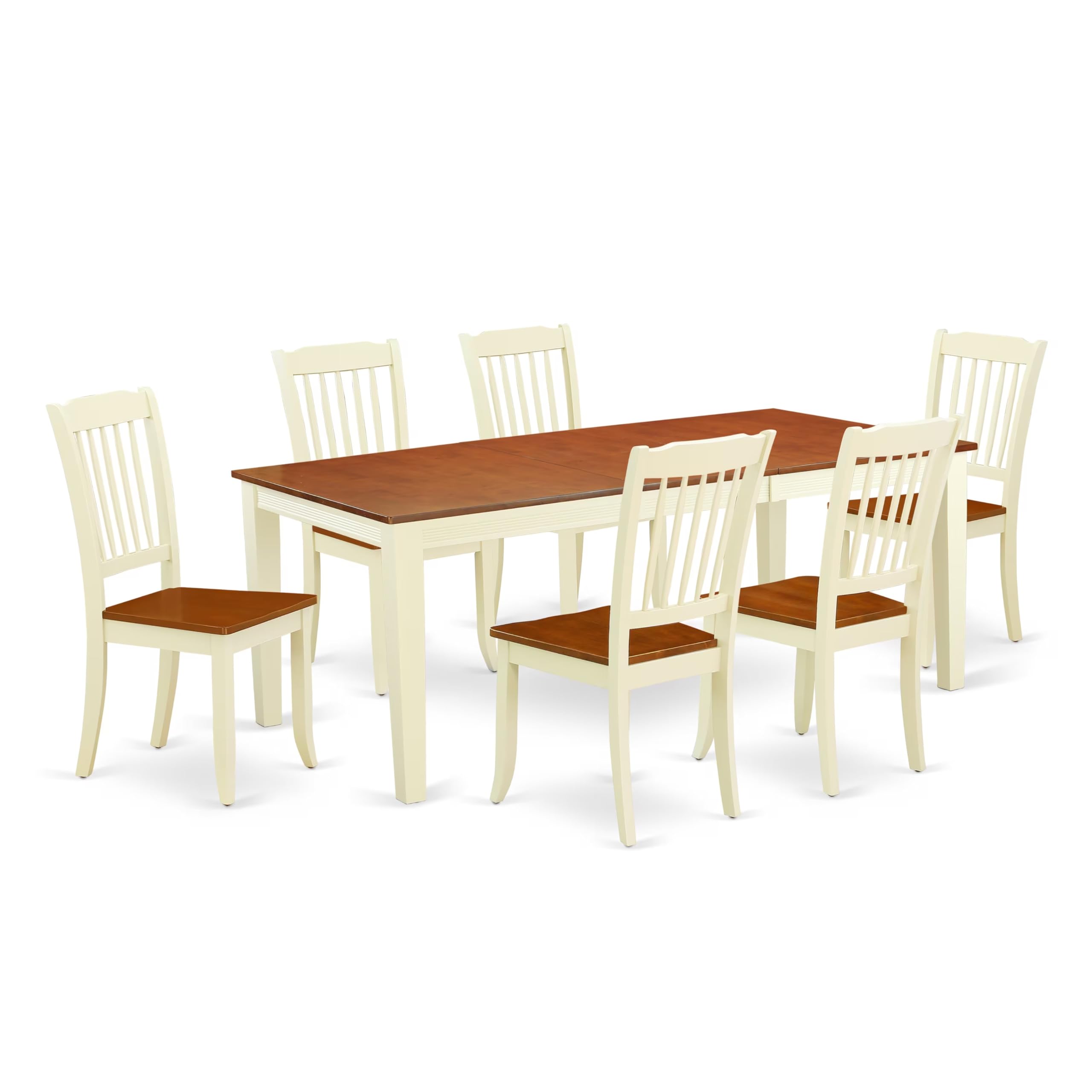 East West Furniture Quda7-Bmk-W 7 Piece Dining Table Set Consist Of A Rectangle Wooden Table With Butterfly Leaf And 6 Dining Room Chairs, 40X78 Inch, Buttermilk & Cherry
