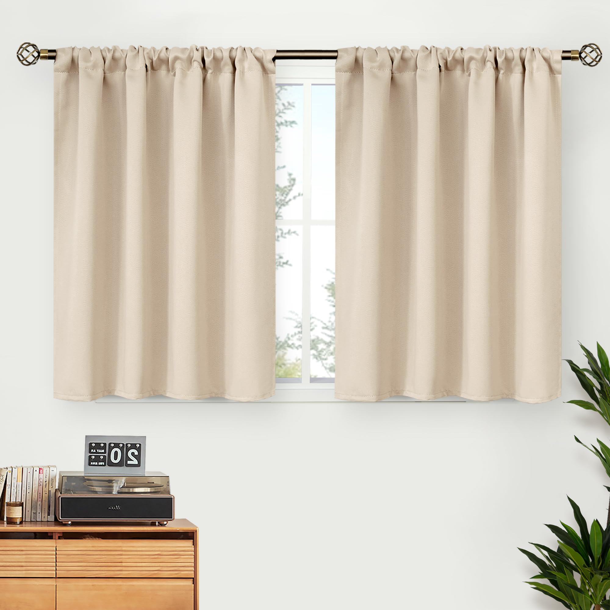 Bgment Short Blackout Curtains 36 Inches Length - Rod Pocket Room Darkening Window Drapes For Kitchen Bathroom Basement Cafe, Ch