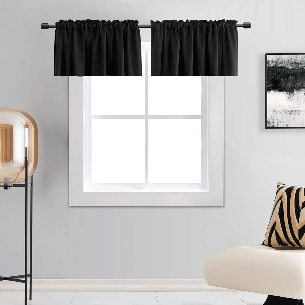 DONREN 16 Inches Long Black Valances for Windows - 2 Panels Blackout Theme Insulated Valances for Basement,52 Inches Wide Kitche