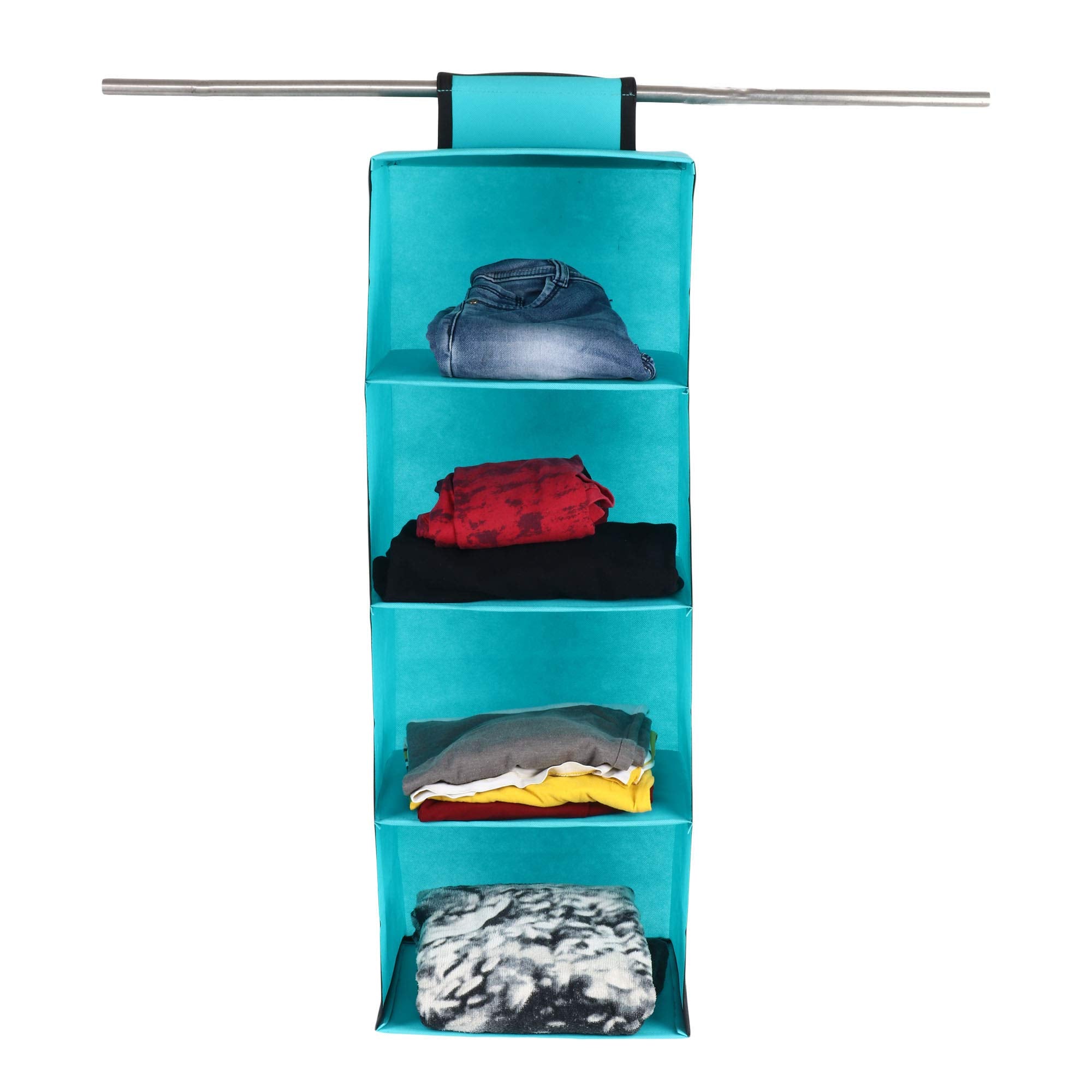 Shrey Creation 4Shelf Hanging Closet Organizer For Wardrobe  NonWoven Fabric Storage Hanger With Engineered Wood Shelves For 