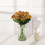 Tifuly Gold Roses Artificial Flowers -12Pcs Realistic Single Long Stem Fake Silk Roses Bouquet For Party Home Wedding Centerpiec
