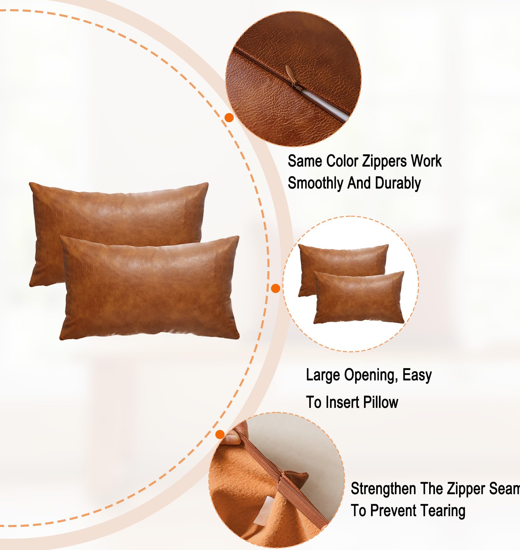 Gegelica 12X20 Inch Brown Faux Leather Throw Pillow Covers Set Of 2 Modern Farmhouse Solid Outdoor Lumbar Boho Cognac Pillow Cov
