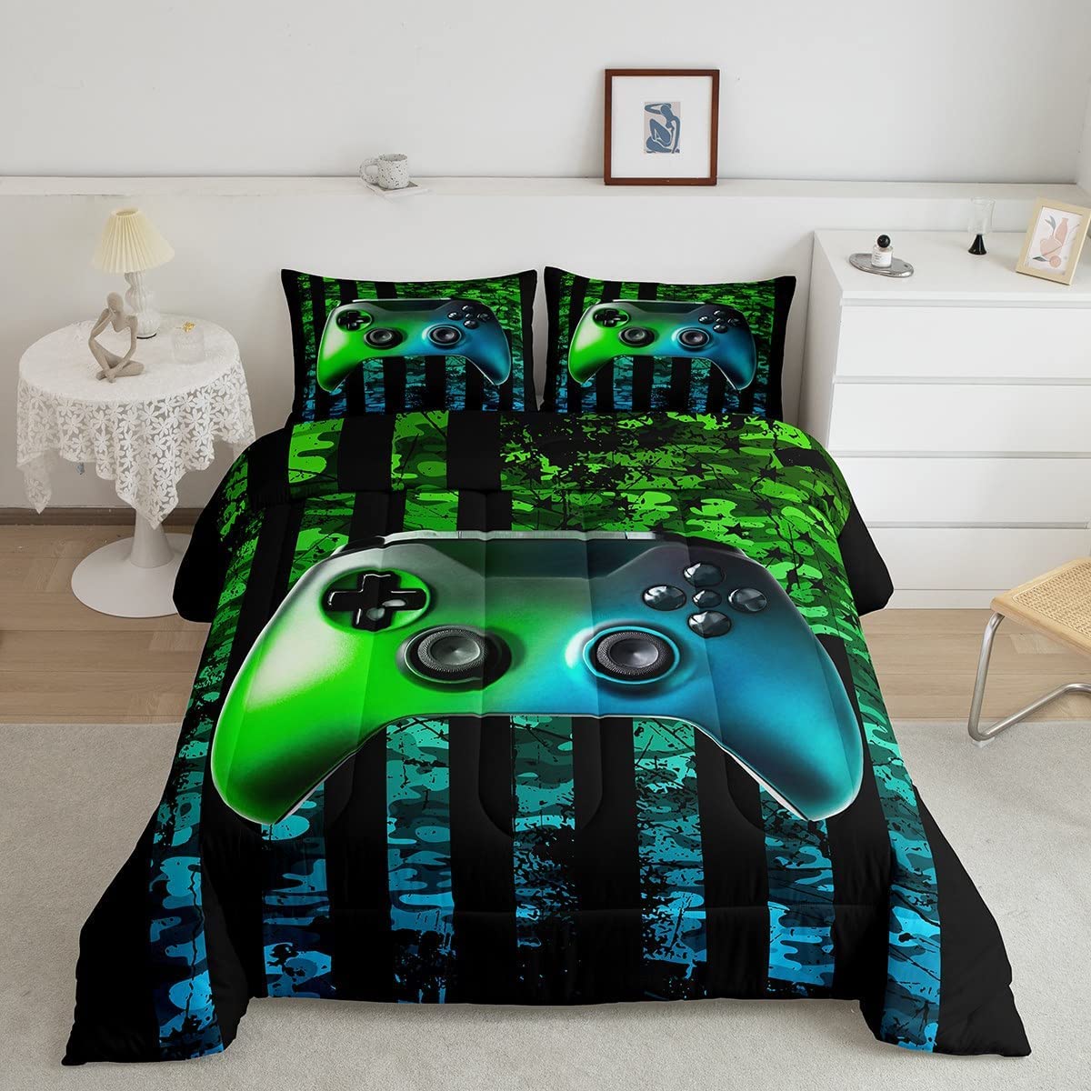 Gamer Comforter Set King Kids Boys Teens Usa Flag Stars Down Comforter Gaming Comforter Gamer Room Decor Camo Video Game Bedding