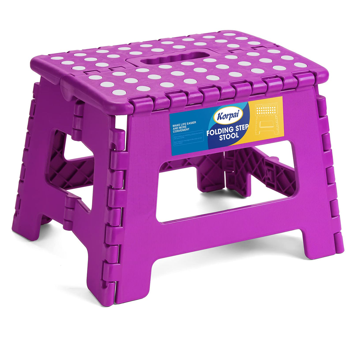 Korpai 9' Folding Step Stool For Adults And Kids Holds Up To 300 Lbs,Non-Slip Folding Stools With Portable Handle, Compact Plastic Foldable Step Stool For Bathroom,Bedroom, Kitchen,Purple,1Pc
