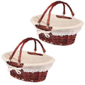 2 Pack Medium Size Wicker Basket With Handle, 12.6X9X4.7 In Wicker Picnic Basket With Liner, Empty Gift Basket, Oval Willow Wove