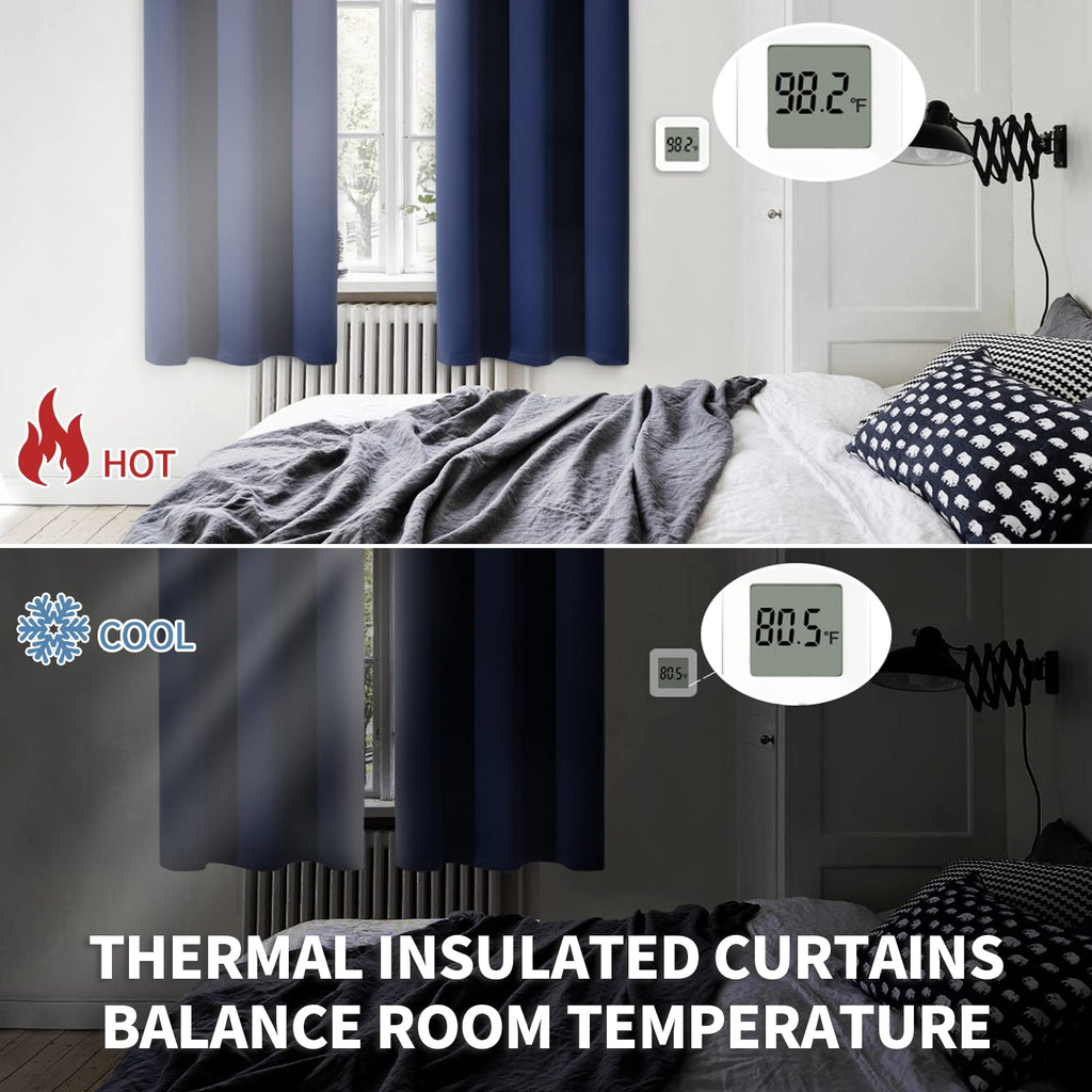 Bgment Short Blackout Curtains For Bedroom - Room Darkening Curtain Rod Pocket 45 Inch Length Thermal Insulated Window Drapes For Kitchen Bathroom Cafe, 42 X 45 Inch, 2 Panels, Navy Blue