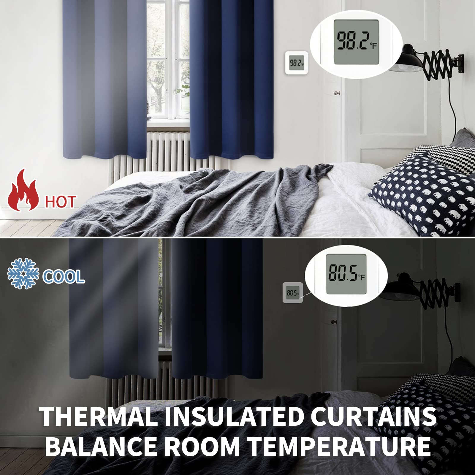 Bgment Short Blackout Curtains For Bedroom - Room Darkening Curtain Rod Pocket 45 Inch Length Thermal Insulated Window Drapes For Kitchen Bathroom Cafe, 42 X 45 Inch, 2 Panels, Navy Blue