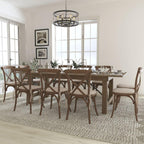 Flash Furniture HERCULES Series 8' x 40'' Antique Rustic Folding Farm Table Set with 10 Cross Back Chairs and Cushions