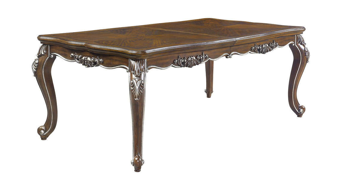 Acme Latisha Wooden Dining Table with Floral Moldings in Antique Oak