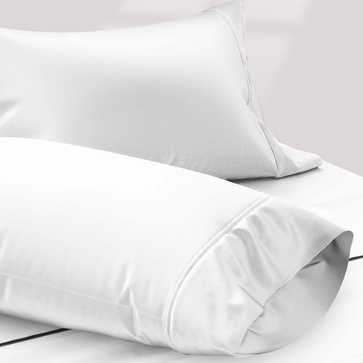 Texas Linen Co. 100% Egyptian Cotton Pillow Cases King Size Set Of 2 - Luxury 1200 Thread Count Sateen White Pillow Covers, Soft
