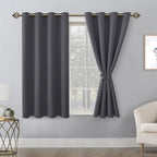 Hiasan Grommet Blackout Curtains For Bedroom, 52 X 54 Inches Long - Thermal Insulated & Light Blocking Window Curtains For Living Room, 2 Drape Panels Sewn With Tiebacks, Dark Grey
