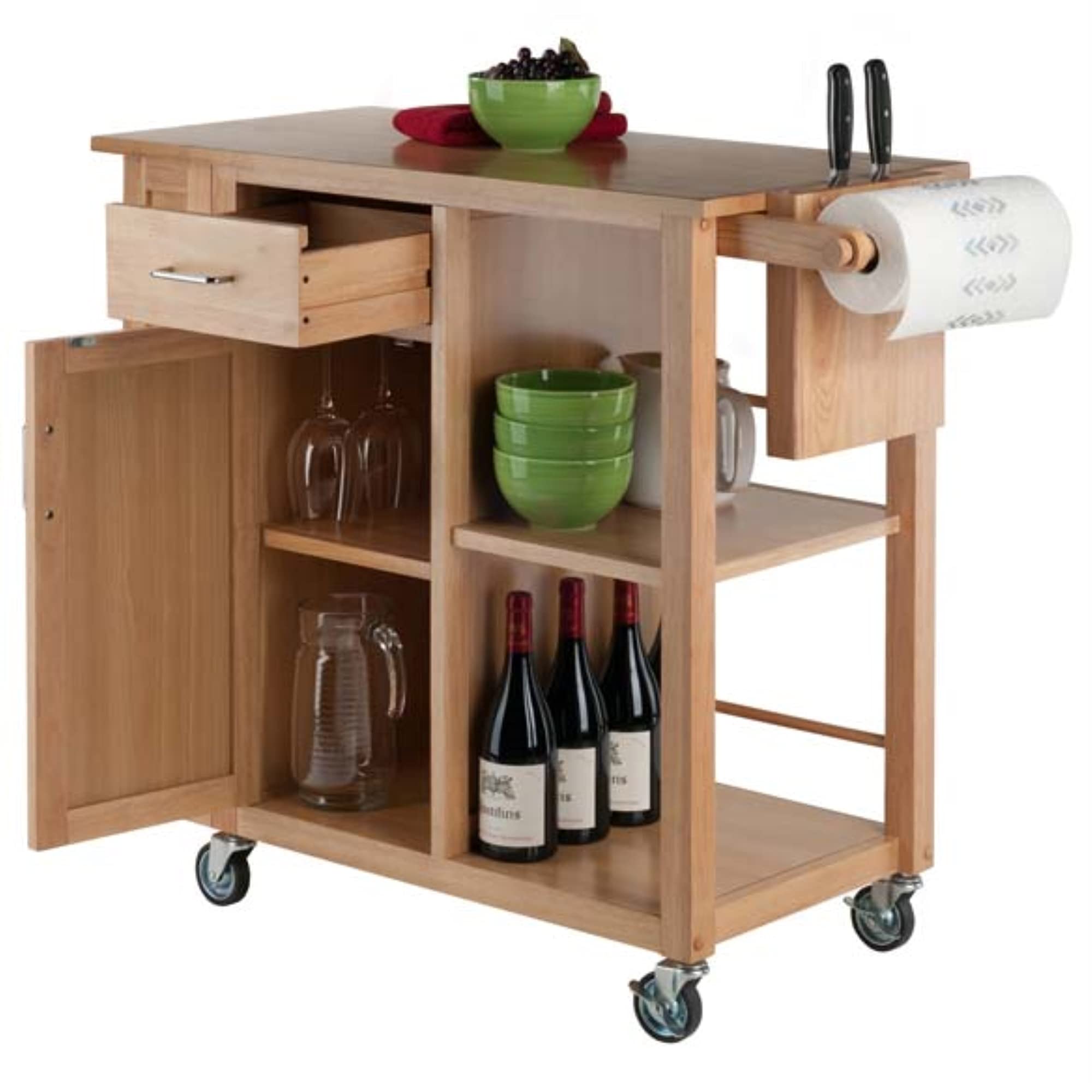Ergode Julia Kitchen Cart - Sleek & Modern Design, Granite Top, Metal Basket, Removable Tray, Casters, Ample Storage, Black Finish. Dimensions: 22.6' W x 16' D x 34.1' H. (89443-VV)