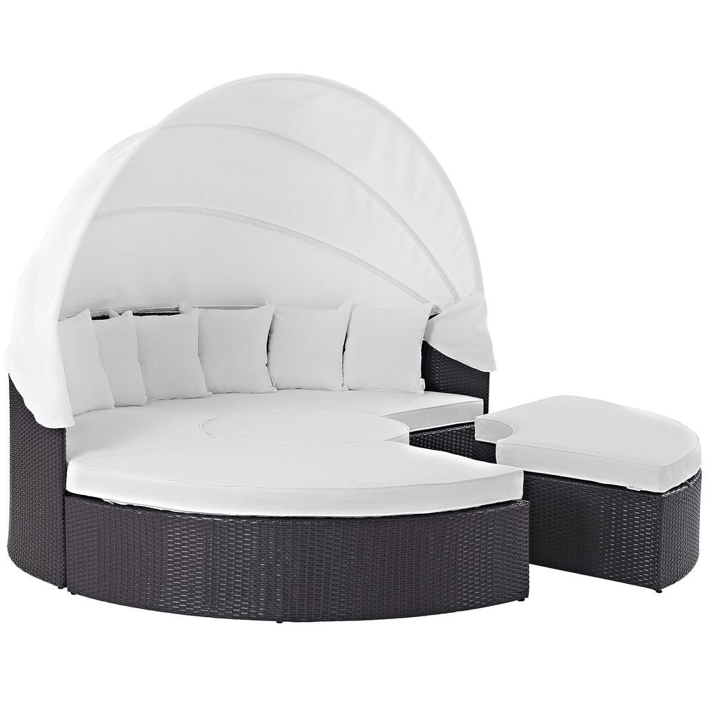 Modway Quest Wicker Rattan Outdoor Patio Canopy Sectional Daybed in Espresso White