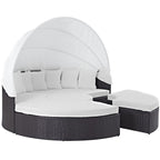 Modway Quest Wicker Rattan Outdoor Patio Canopy Sectional Daybed in Espresso White