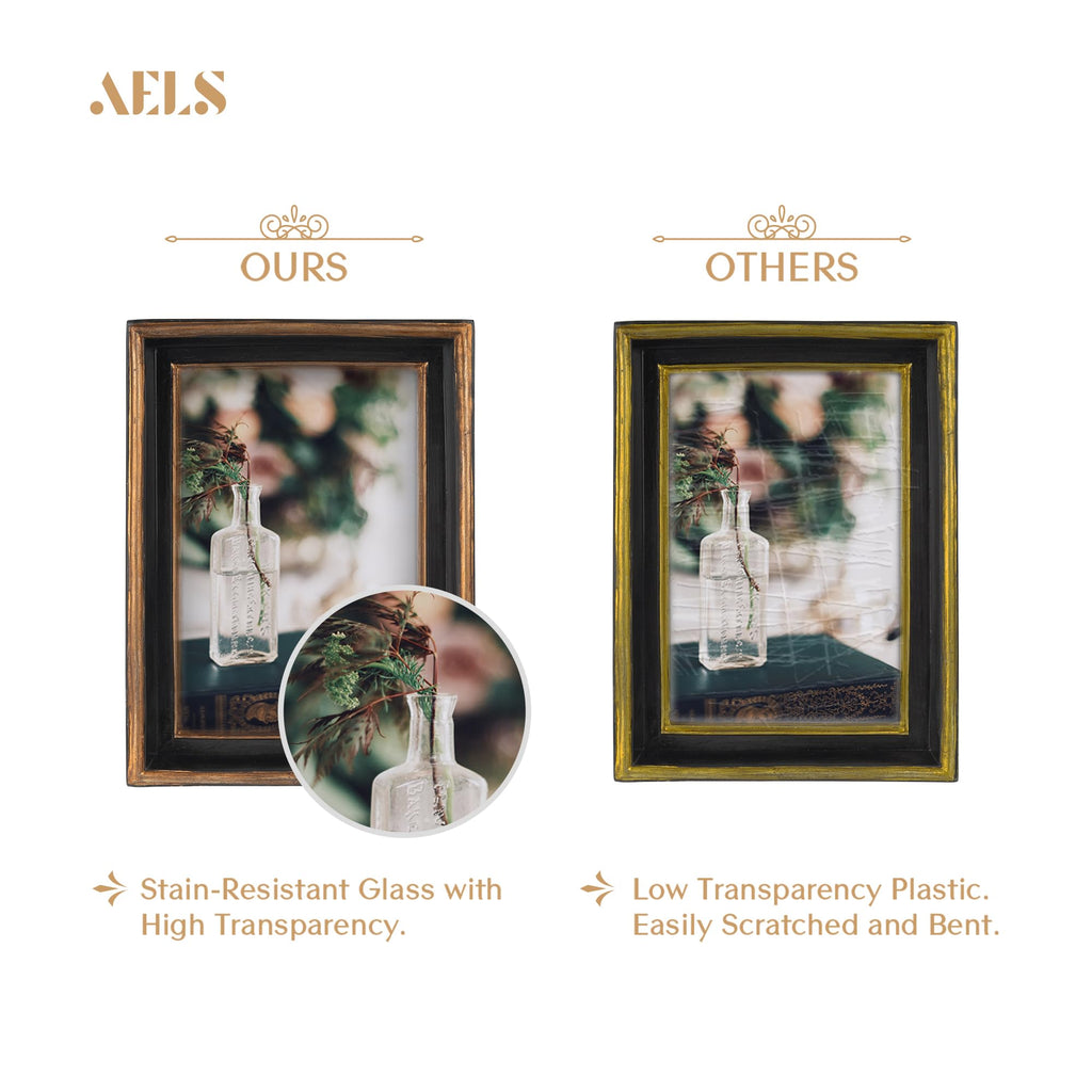 Aels 4X6 Inch Vintage Picture Frame, Elegant Luxury Antique Photo Frames With Glass Front, Photo Display, Tabletop Wall Hanging,