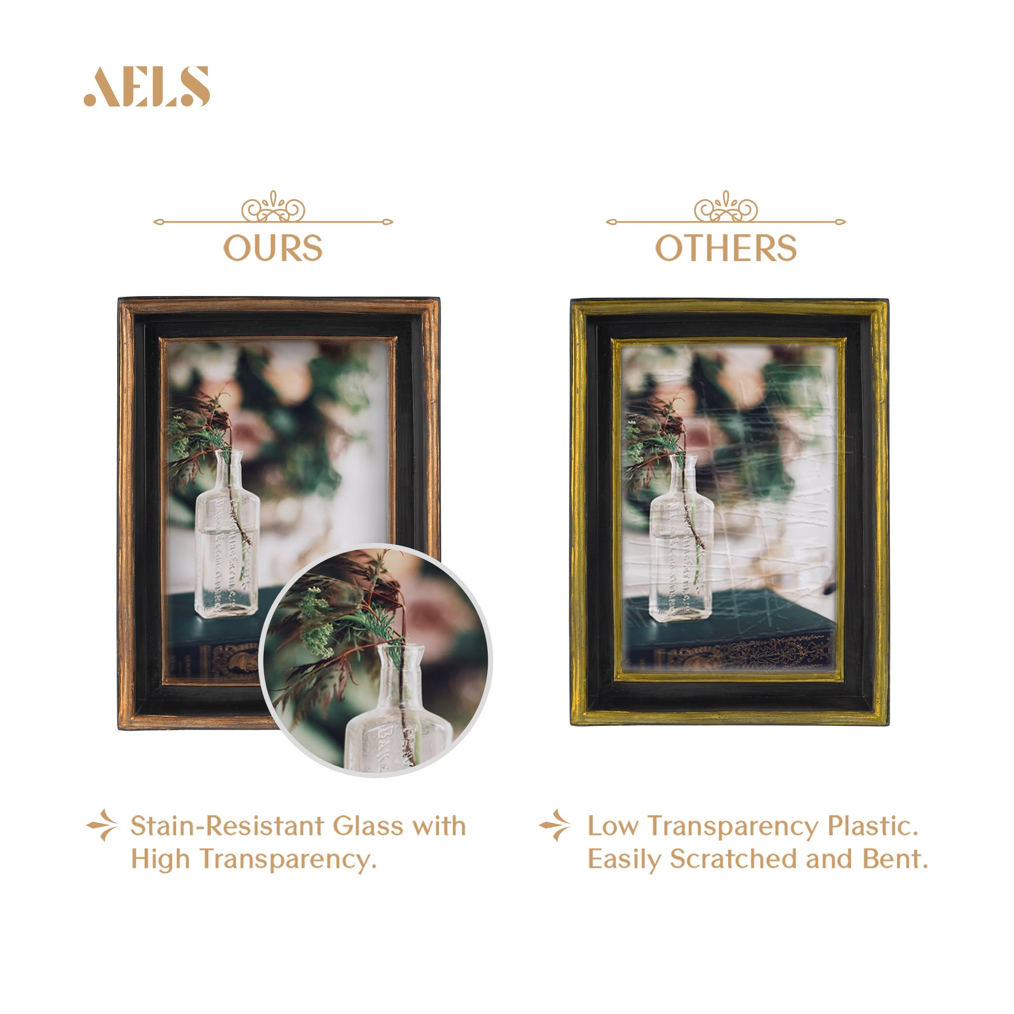 Aels 4X6 Inch Vintage Picture Frame, Elegant Luxury Antique Photo Frames With Glass Front, Photo Display, Tabletop Wall Hanging,