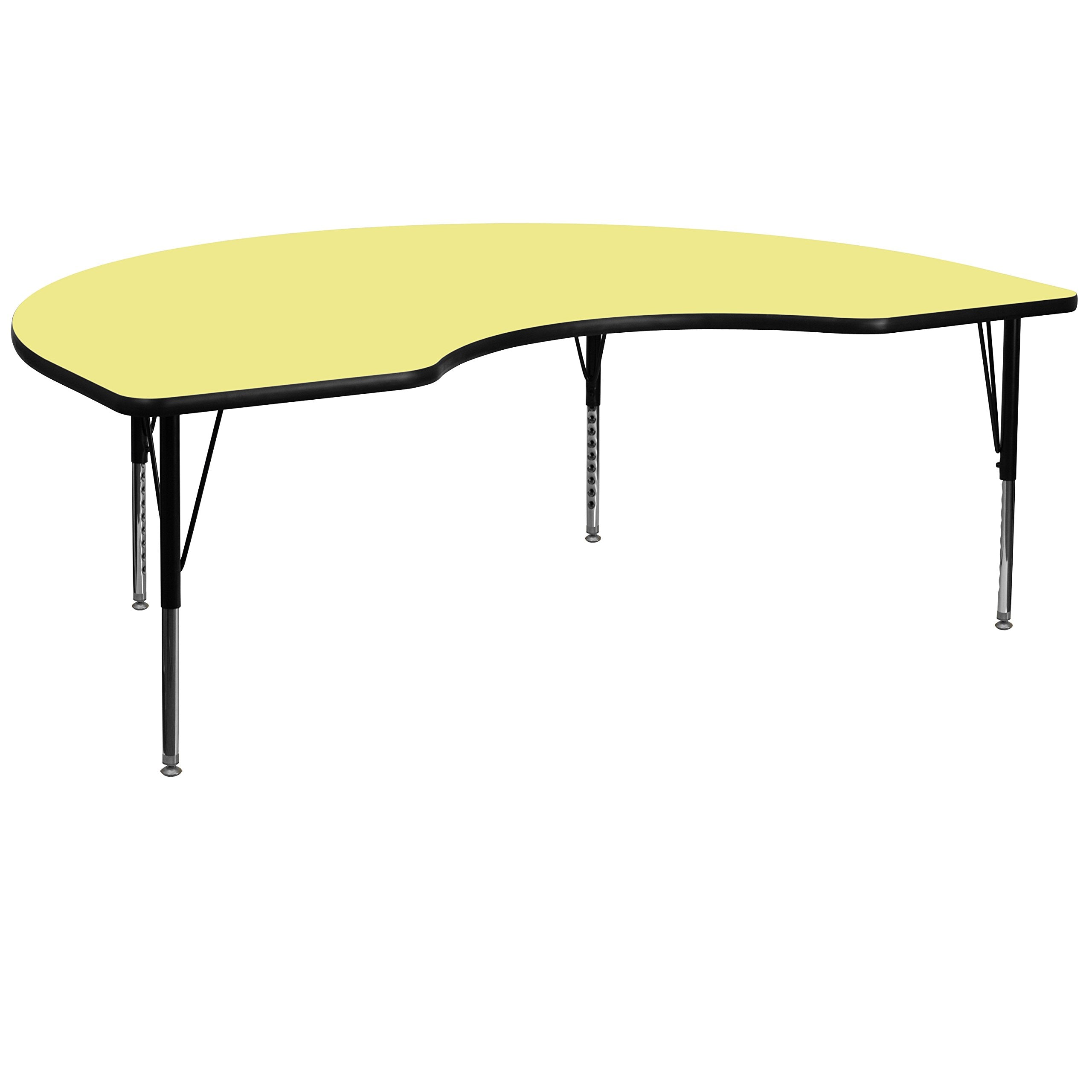 Flash Furniture Wren 48''W X 72''L Kidney Yellow Thermal Laminate Activity Table - Height Adjustable Short Legs