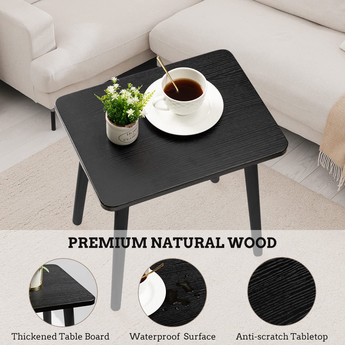 Foraofur Black End Tables Set Of 2, Modern Boho End Table For Living Room Bedroom, Small Side Table For Small Spaces With Stable Structure, Easy Assembly
