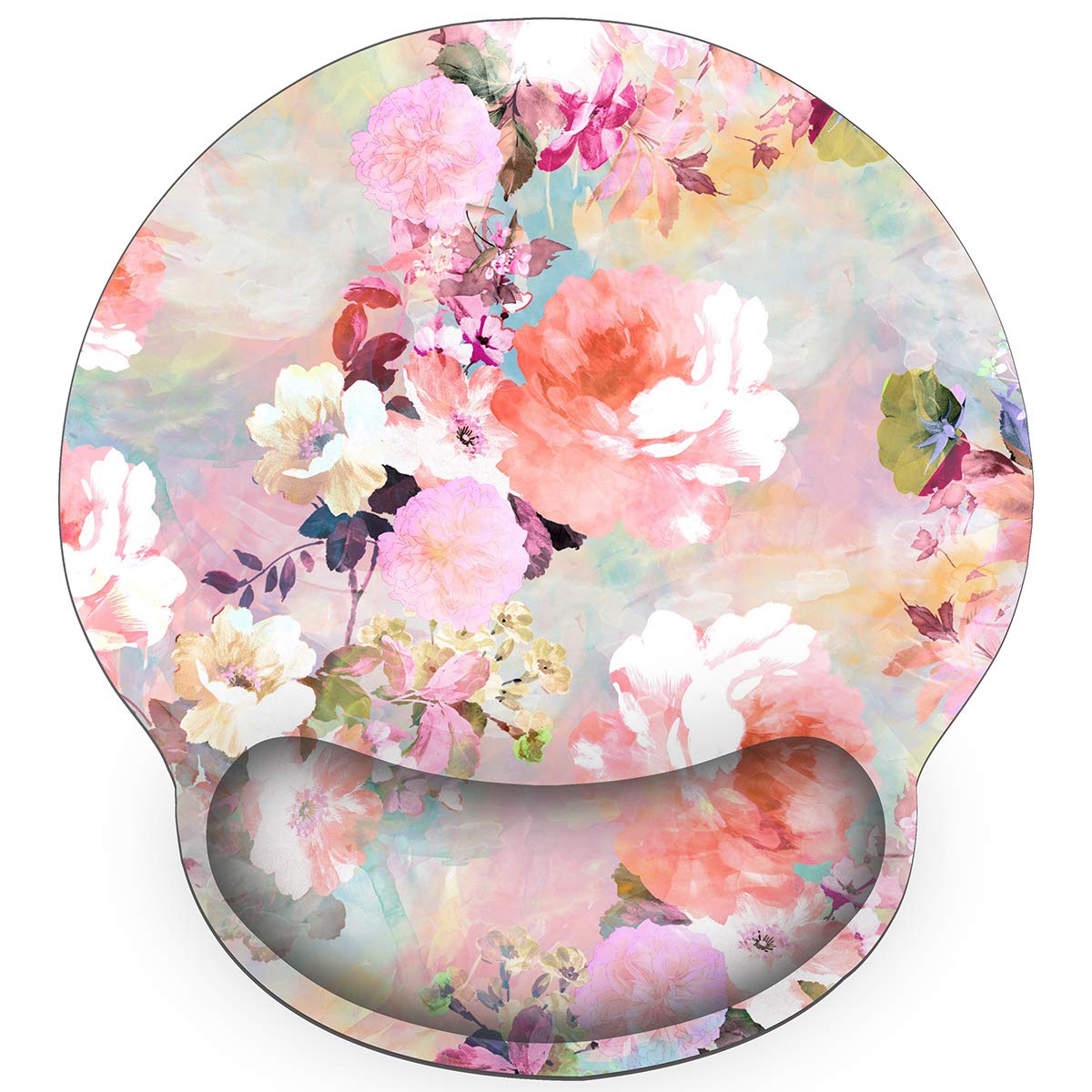 Britimes Ergonomic Mouse Pad With Wrist Support Pink Flowers Peonies Floral Non-Slip Rubber Base Mousepad For Home Office Gaming