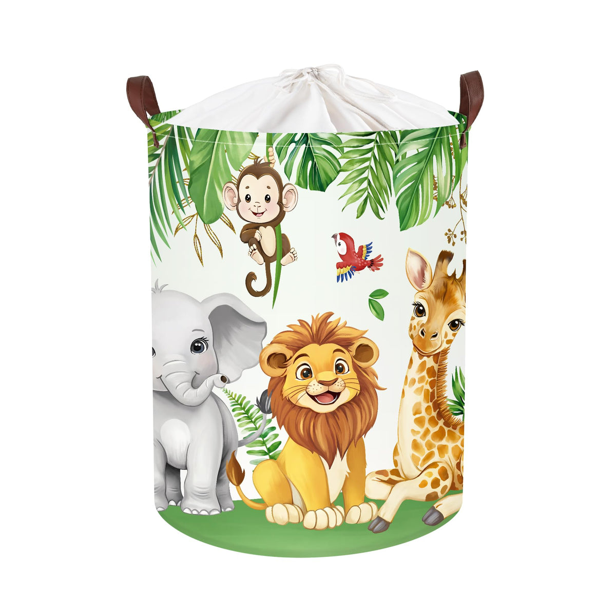 Clastyle Safari Animal Laundry Basket Leaf Kids Clothes Book Storage Basket Gift Toy Box for Bedroom Decor,Elephant Lion Giraffe