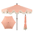 JONATHAN Y UMB1001F Collins 9 ft. Classic Cottage Tassel Market Patio Umbrella with Auto-Tilt, Crank, Wind Vent and UV Protectio
