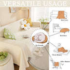 Handontime Beige Couch Covers For 3 Cushion Couch Sofa Cute Sofa Covers With White Daisy Lace Pet Couch Protector Thick Chenille Couch Cover For Dogs Sectional Sofa L Shape Futon Couch, 71' X134'