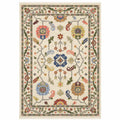 HomeRoots 509315 8 x 11 ft. Ivory Green Blues Pink Yellow Rust Brown Tan & Gray Oriental Power Loom Stain Resistant Rectangle Area Rug with Fringe