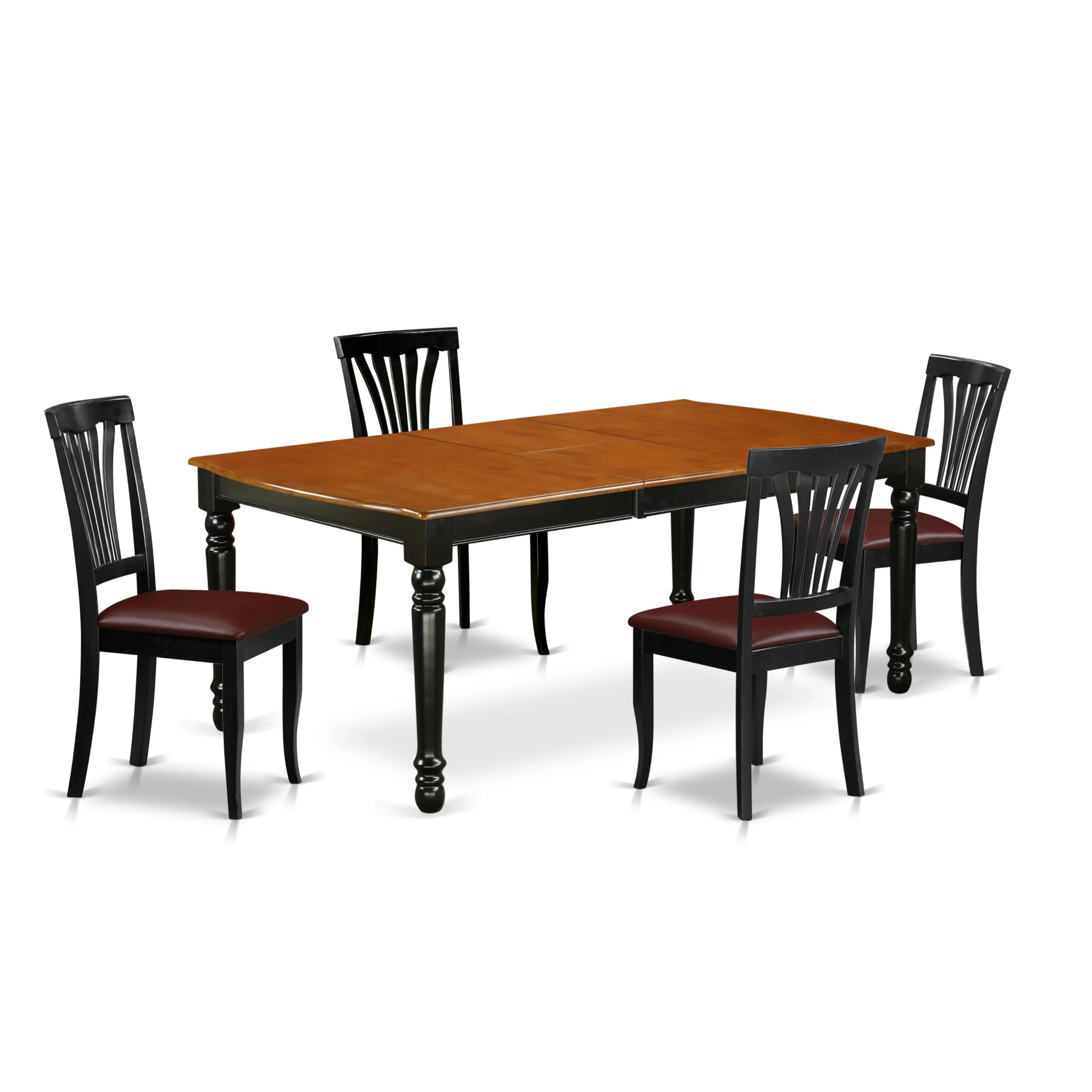 East West Furniture DOAV5-BCH-LC 5 Piece Modern Dining Table Set Includes a Rectangle Wooden Table with Butterfly Leaf and 4 Faux Leather Upholstered Chairs, 42x78 Inch, Black & Cherry