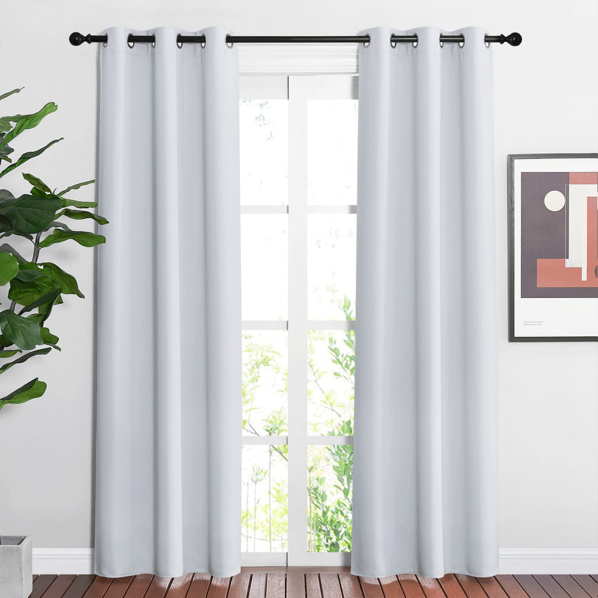 Nicetown Room Darkening Curtains For Living Room - Easy Care Solid Thermal Insulated Silver Grommet Light Blocking Vertical Drap