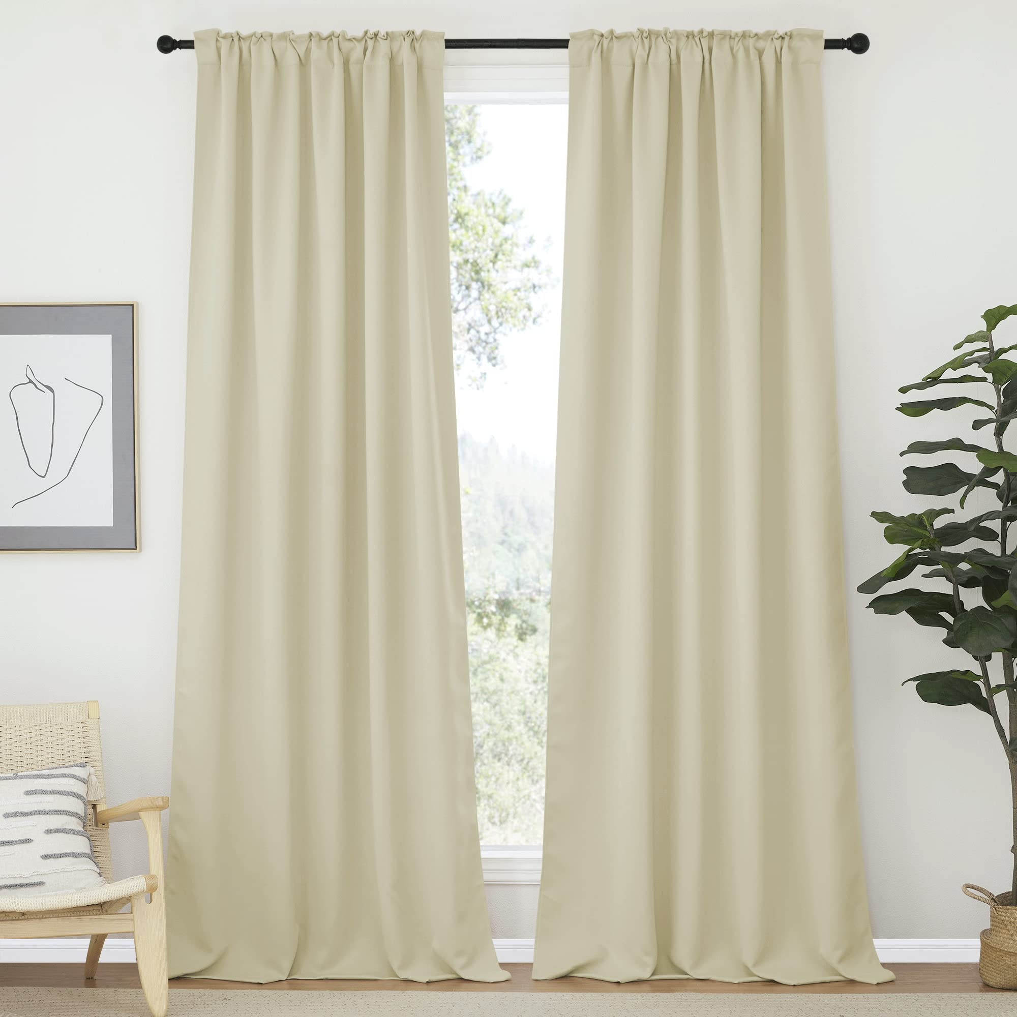 Nicetown Room Darkening Curtains For Living Room, Rod Pocket & Back Tab Window Curtains, Eatra Long Drape Panels For Office (Beige, 52' W X 108' L Per Panel, 2 Pcs)