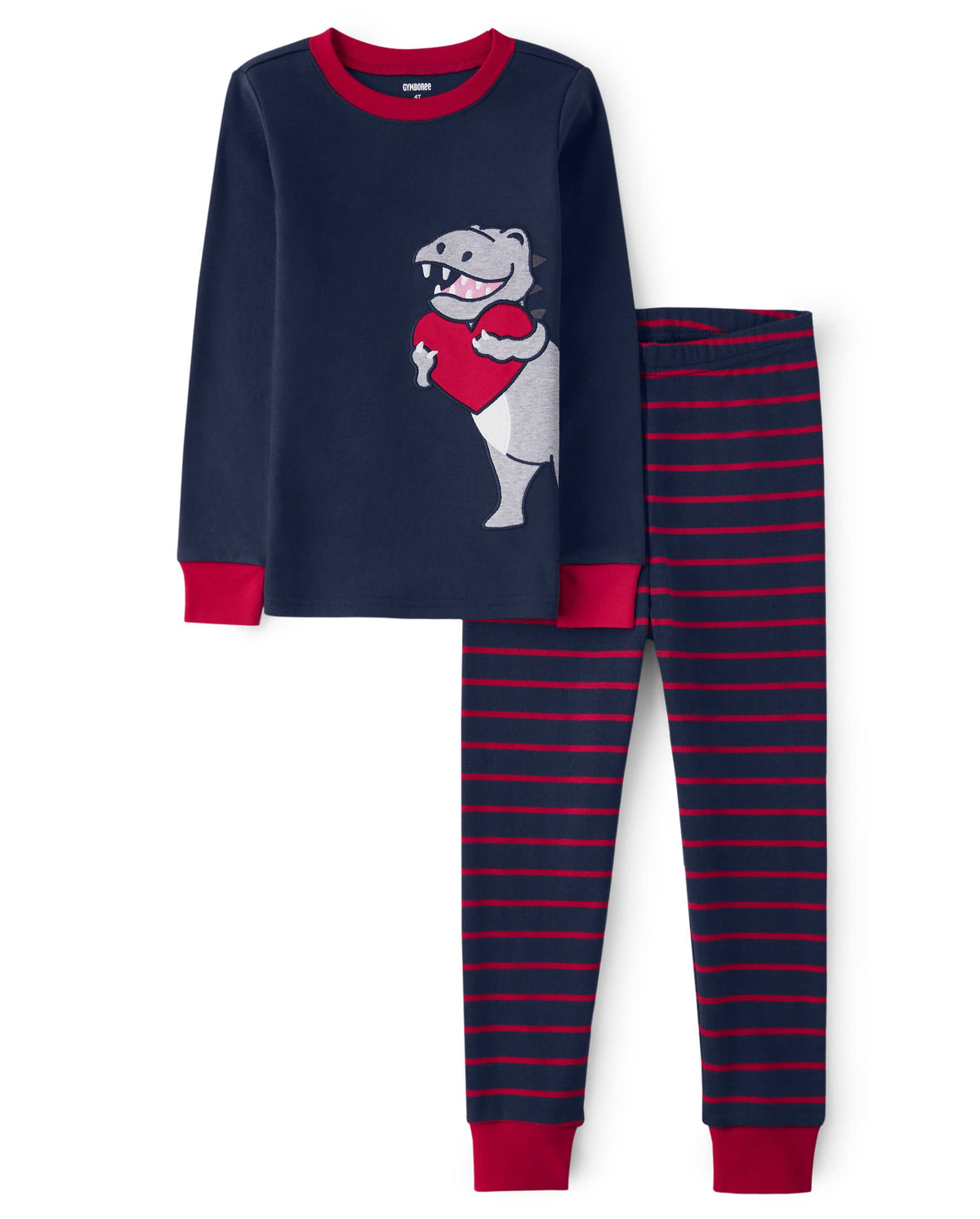 Gymboree,Unisex-Child,Gymmie Long Sleeve And Pant Cotton 2-Piece Pajama Sets, Big Kid, Toddler,Dino Heart,10