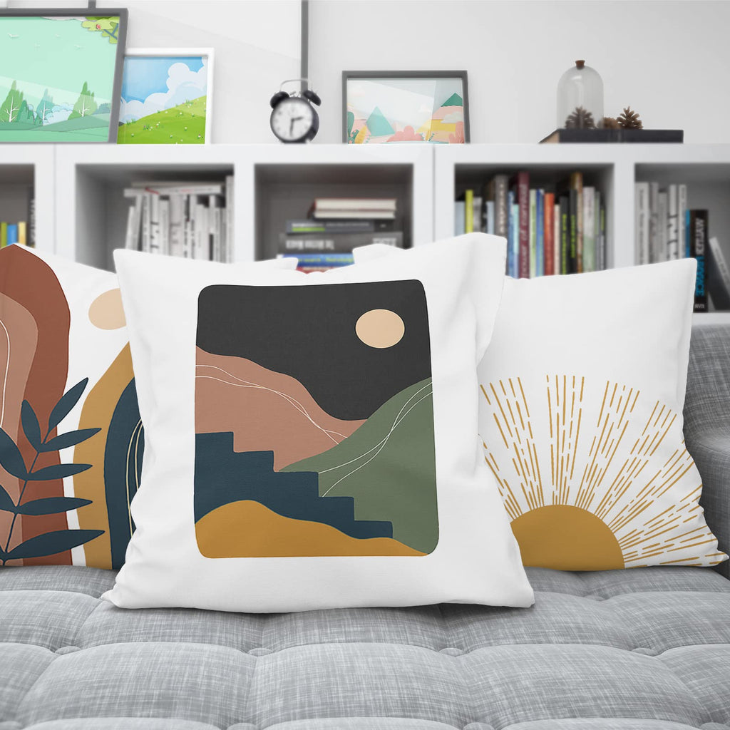 Comminy Abstract Boho Pillow Covers 18X18 Set Of 6,Rustic Sunset Leaves Throw Pillow Cover,Minimalist Modern Pillow Case For Cou