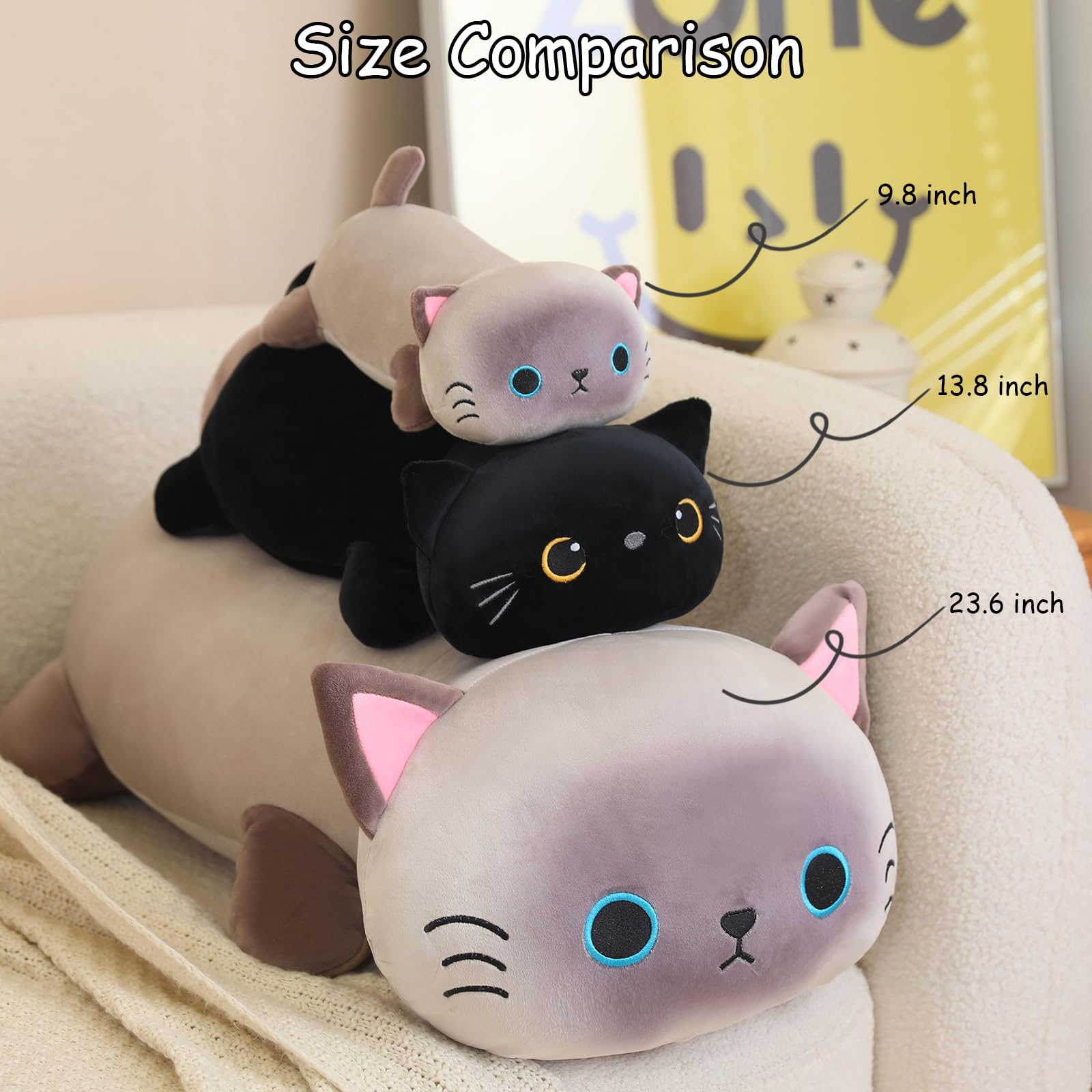 Sqeqe Weighted Black Cat Plush, Weighted Black Cat Stuffed Animal For Anxiety, Cute Black Cat Plushies Soft Black Cat Pillow Toy