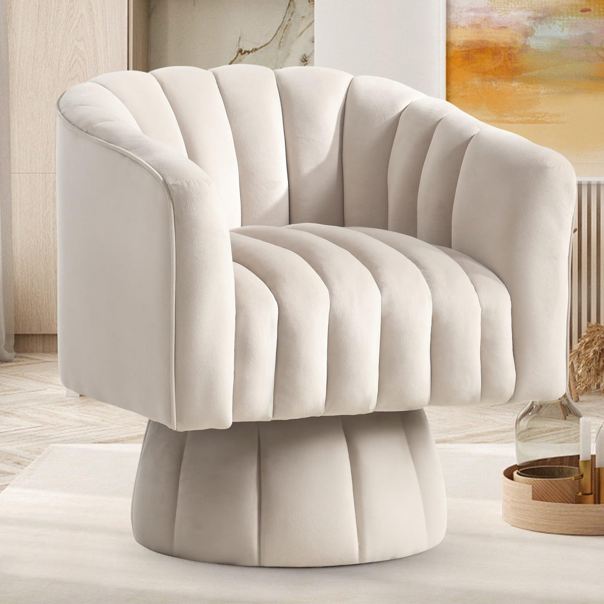 Ysick Swivel Accent Chair,360Swivel Barrel Chair, Modern Swivel Chair With Velvet Fabric, Mid-Century Swivel Chair With Wide Uph