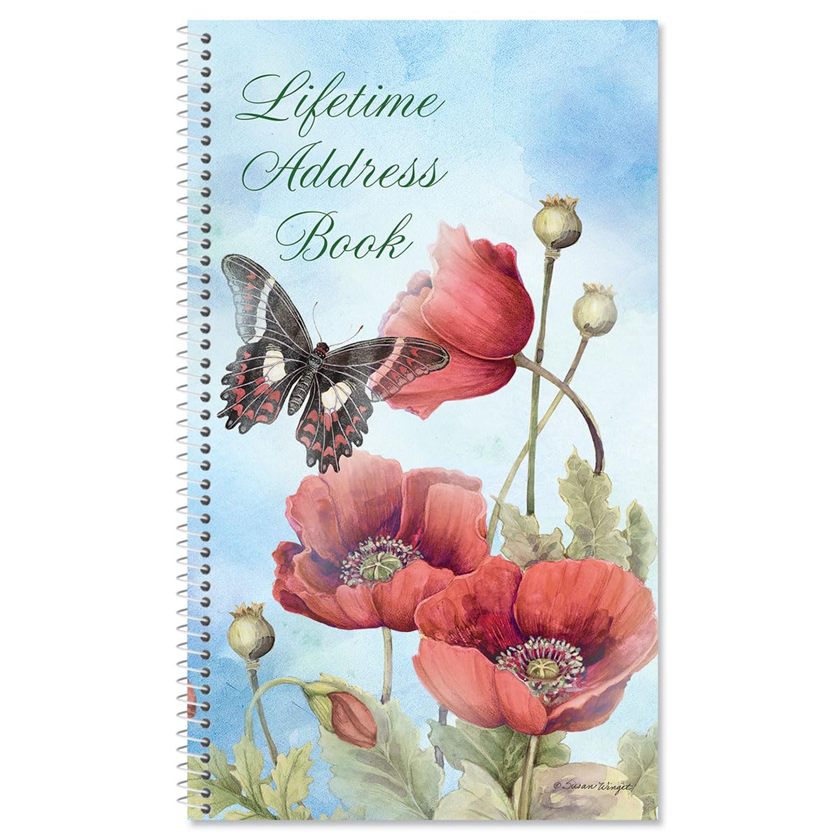 Current Red Spring Poppies Address Book-94 Pages; Small 5' X 8-1/2' Size For Purse Or Office,Spiral Bound Soft Cover Organizer
