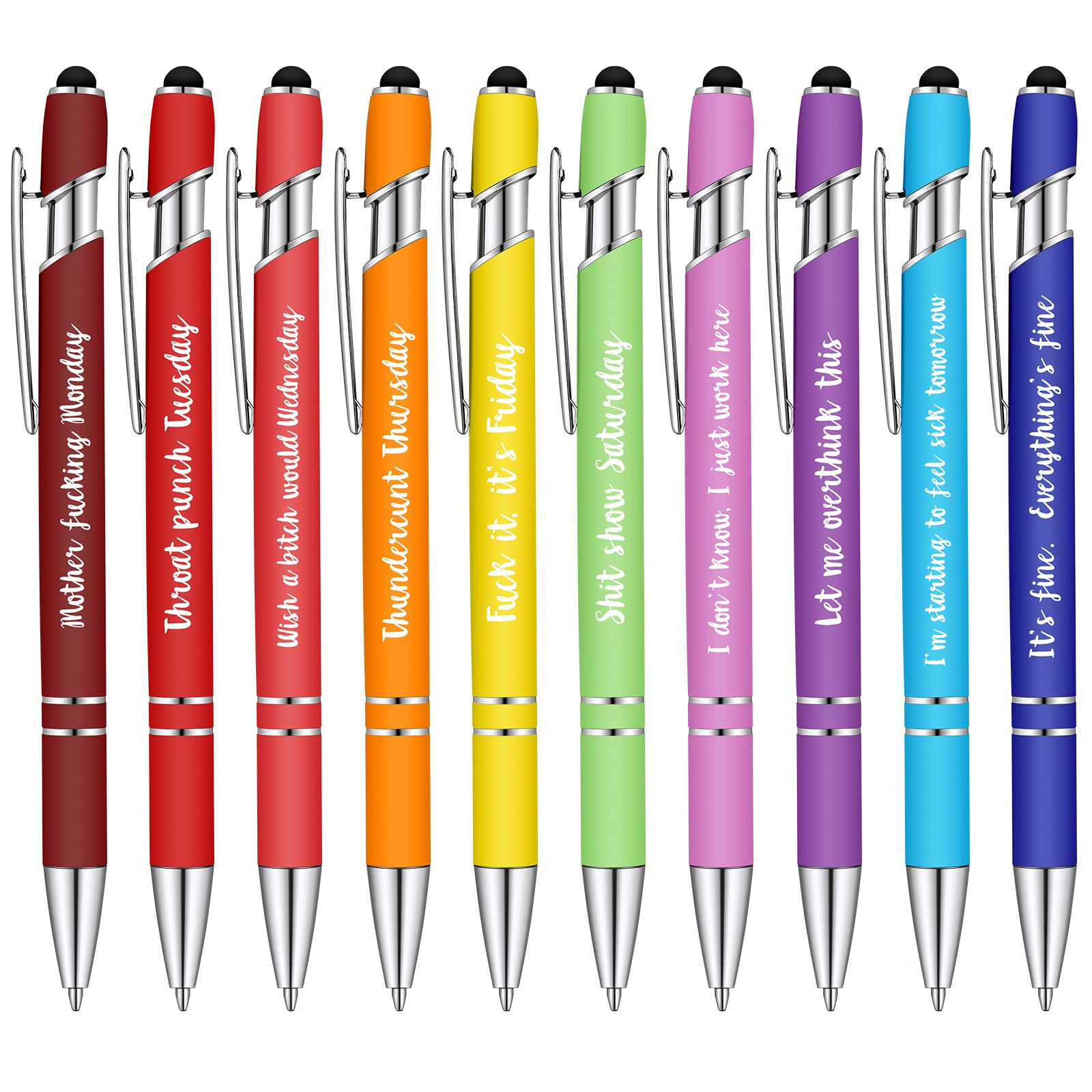 Outus 10 Pieces Funny Seven Days Of The Week Pen Describing Mentality 1.0 Mm Office Pens With Sayings For Day Of The Week Black