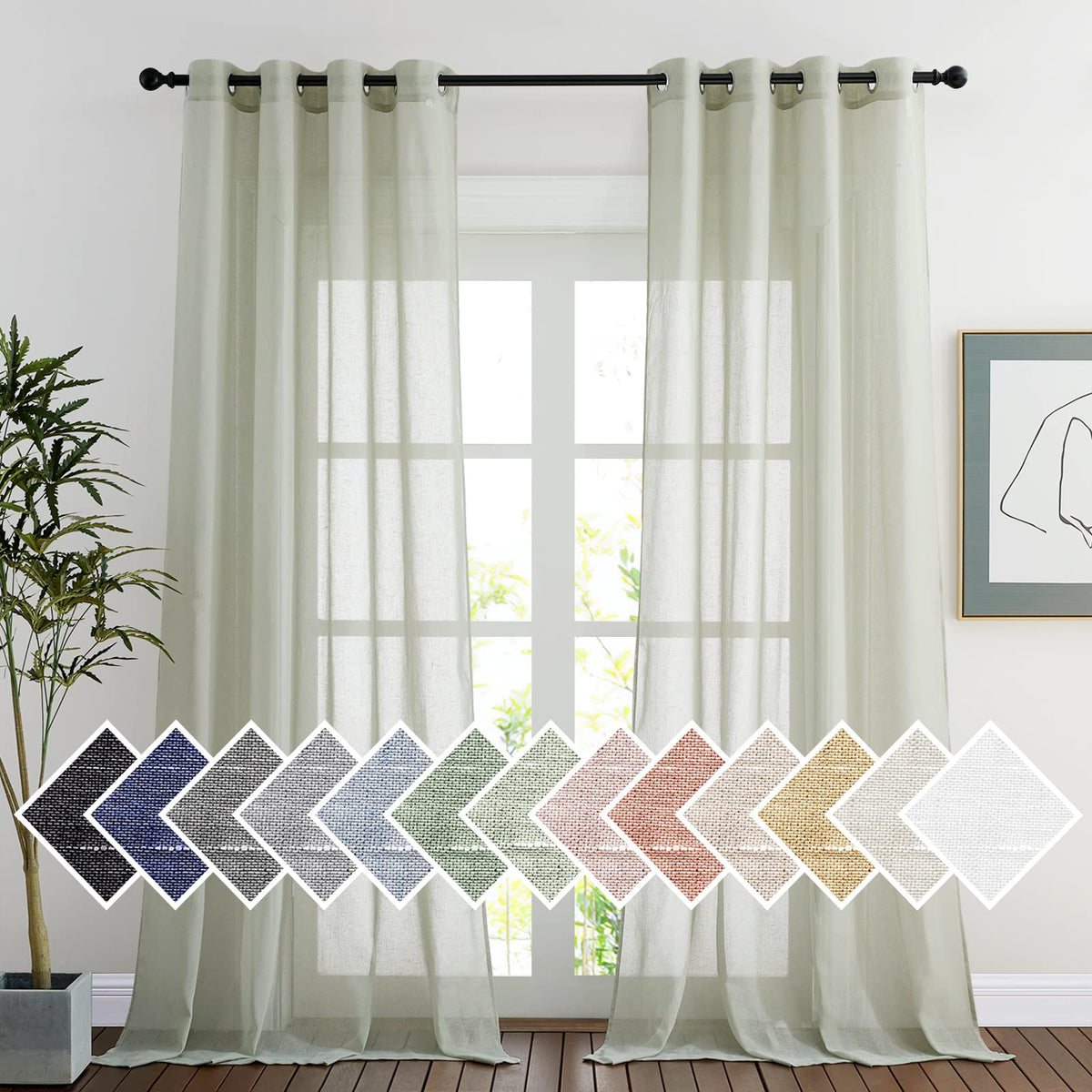 Nicetown Privacy Semi Sheer Linen Curtains Extra Long 108' Long, Grommet Linen Blend Elegant Vertical Semitransparent Panels Fo