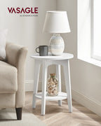 Vasagle Side Table, Small Round End Table With Lower Shelf, Nightstand For Small Spaces, Living Room, Bedroom, White Ulet283T14
