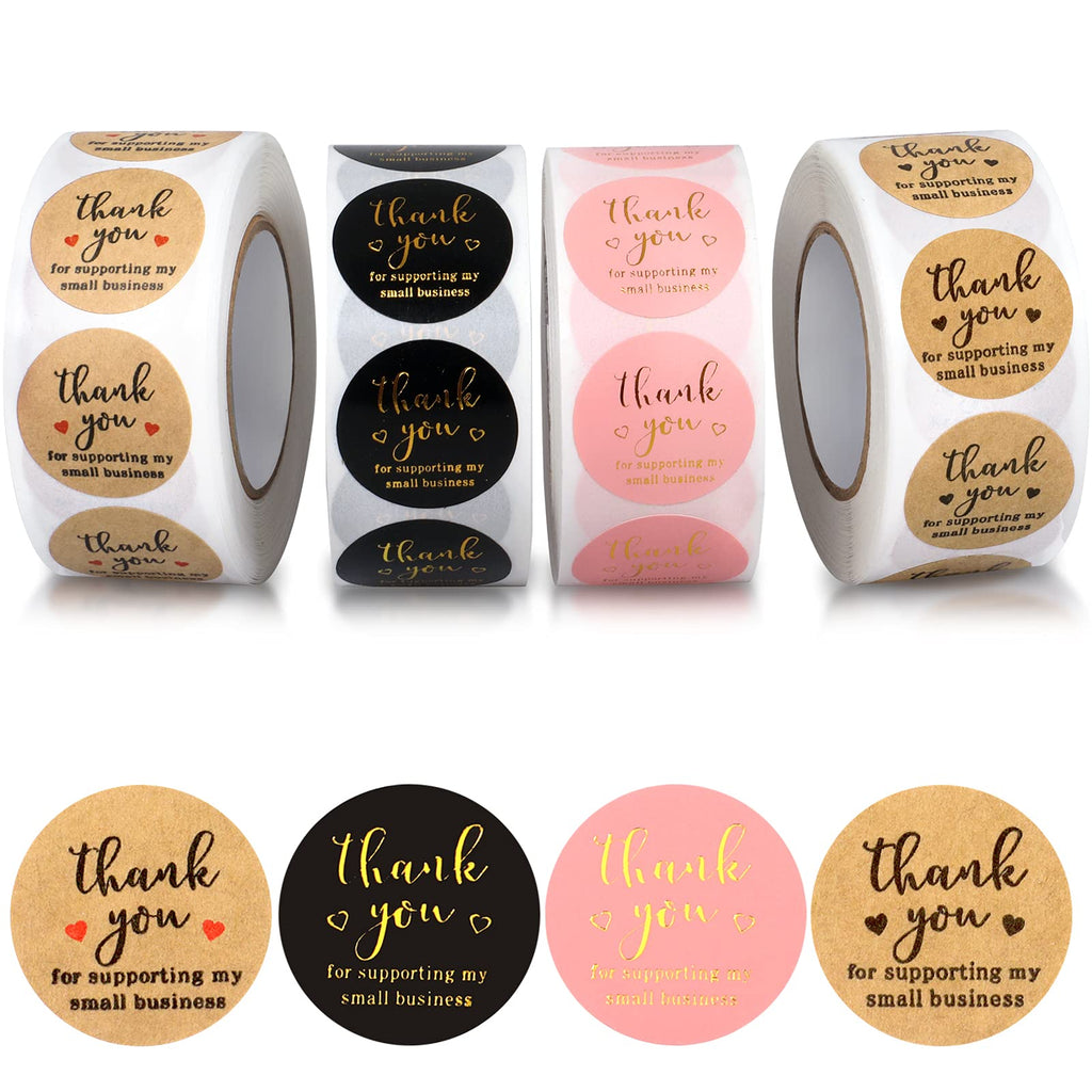 Thank You Round Stickers For Supporting My Small Business Adhesive Labels, 3-Color, 1Inch (2000Pcs, 4 Rolls, Each Roll 500Pcs)