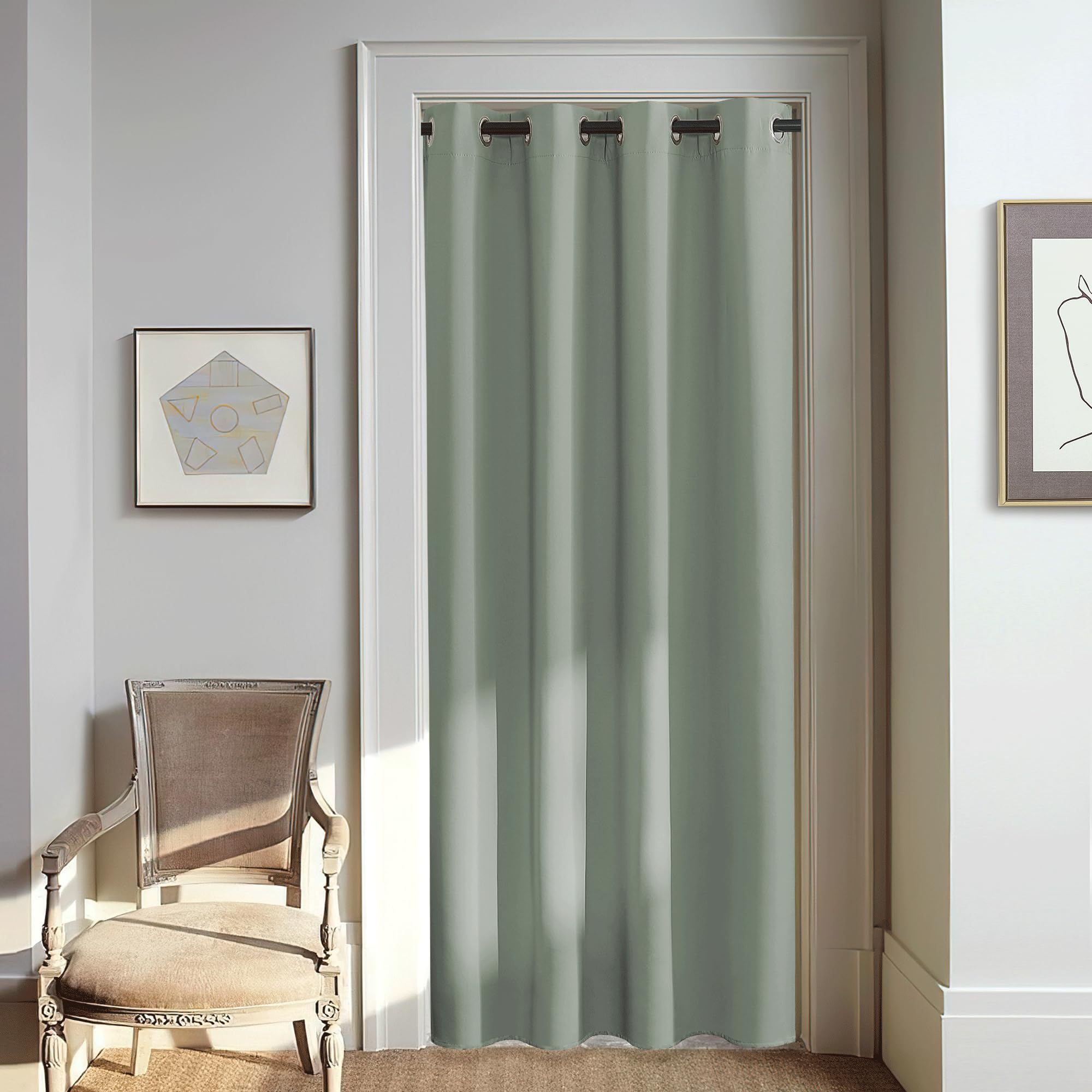 NICETOWN Blackout Sage Green Curtain for Windows 120 inch Long - Thermal Insulated Solid Grommet Room Darkening Drape Sound Redu