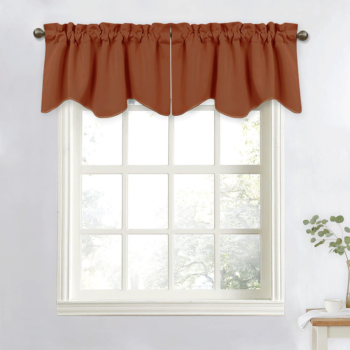 NICETOWN Burnt Orange Valances for Windows, Rod Pocket Scalloped Valances for Living Room, Short Small Window Valance Curtain fo
