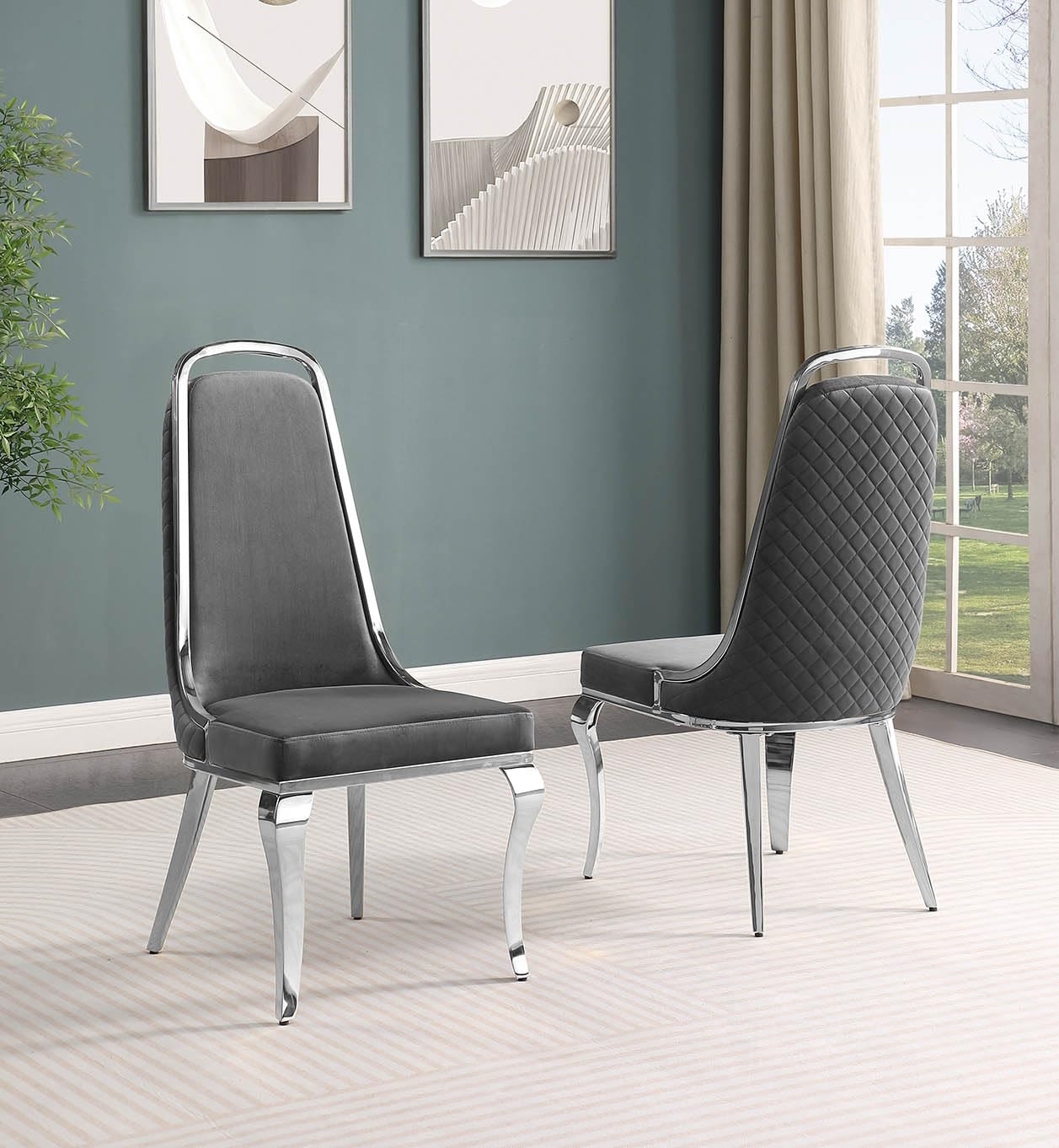 Best Quality Furniture SC310-317 Dining Chairs, Dark Gray/Silver