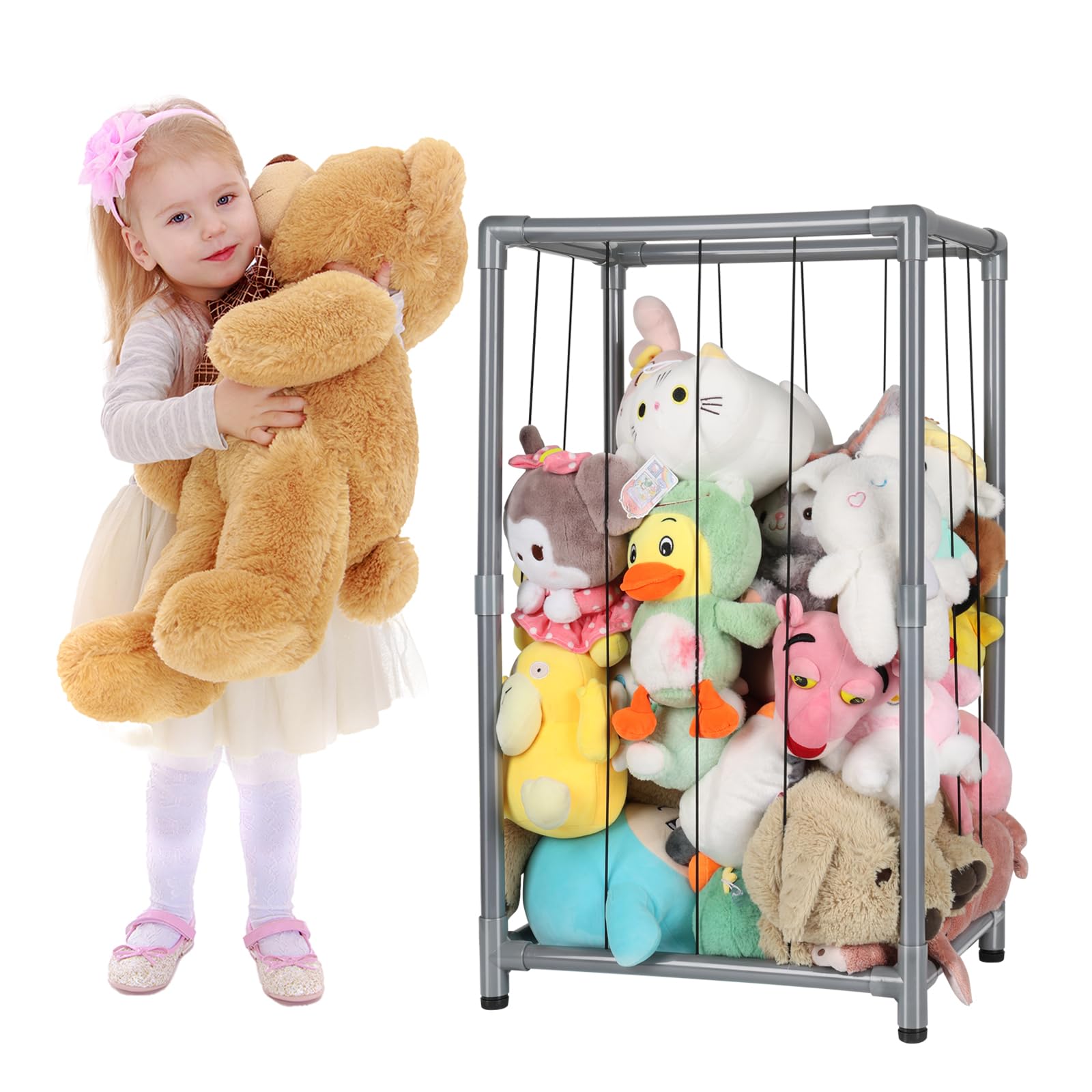 Xmbecc Stuffed Animal Storage Zoo Stuffed Animal Holder,Off-Ground And Space Save Vertical Stuffed Animals Organizer Pvc With El