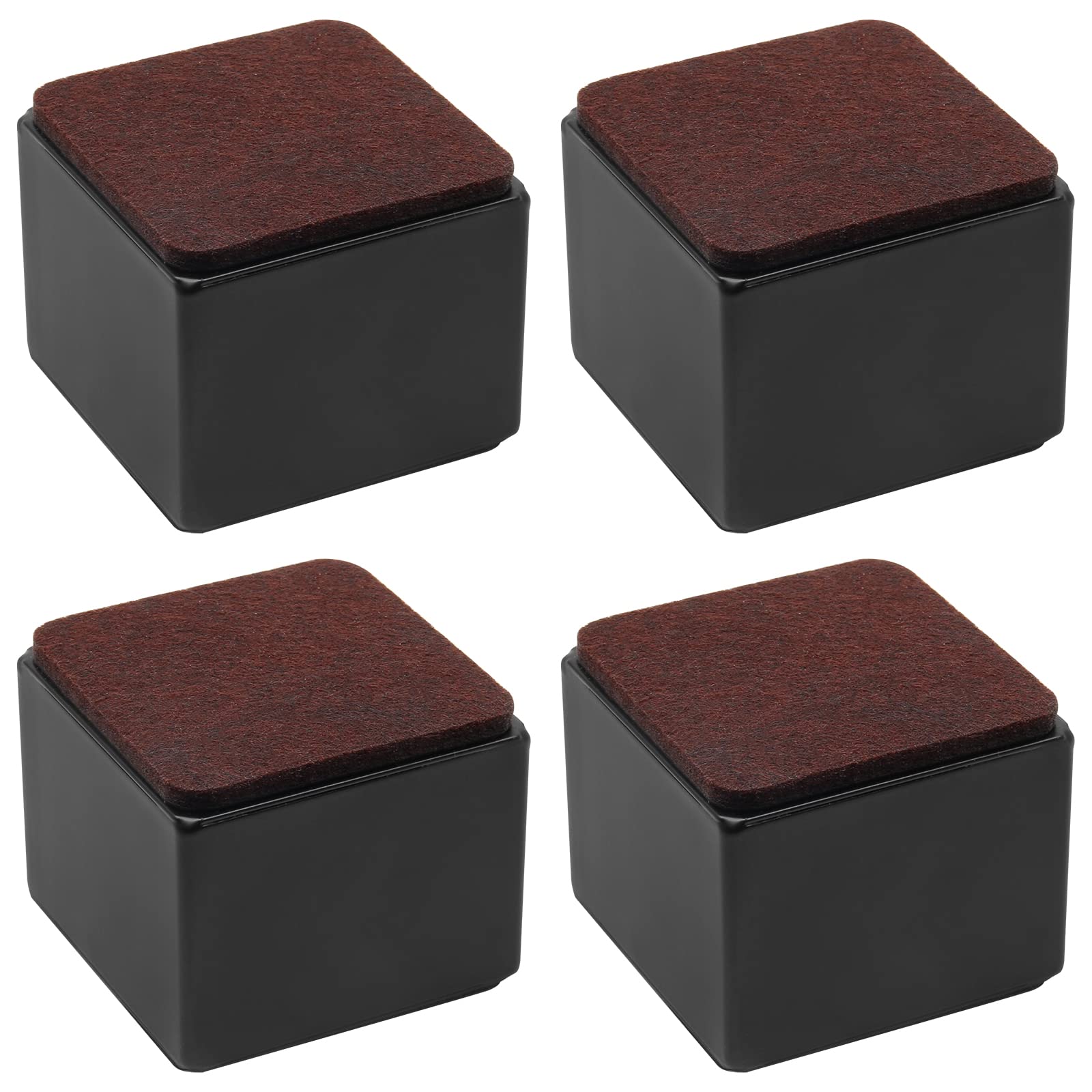 Bonsicoky 4 Pcs Self-Adhesive Furniture Bed Risers, Square Heavy Duty Carbon Steel Table Sofa Risers Adds 2' Height With Felt P