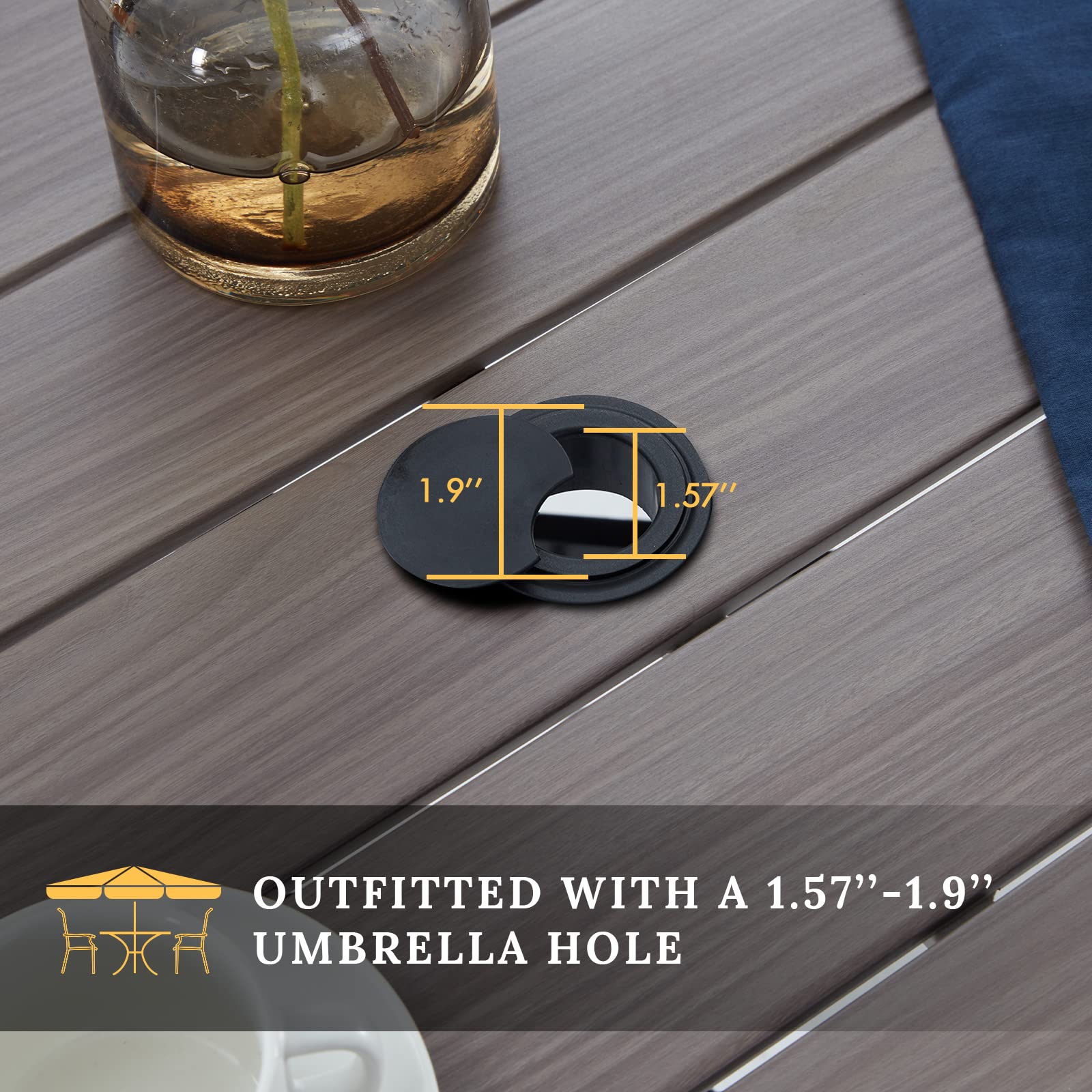 Vicllax Round Patio Table With Adjustable Umbrella Hole, All Weather Outdoor Round Dining Table For Lawn Garden, 41.2'X 28' Grey Wood-Like Outdoor Coffee Table