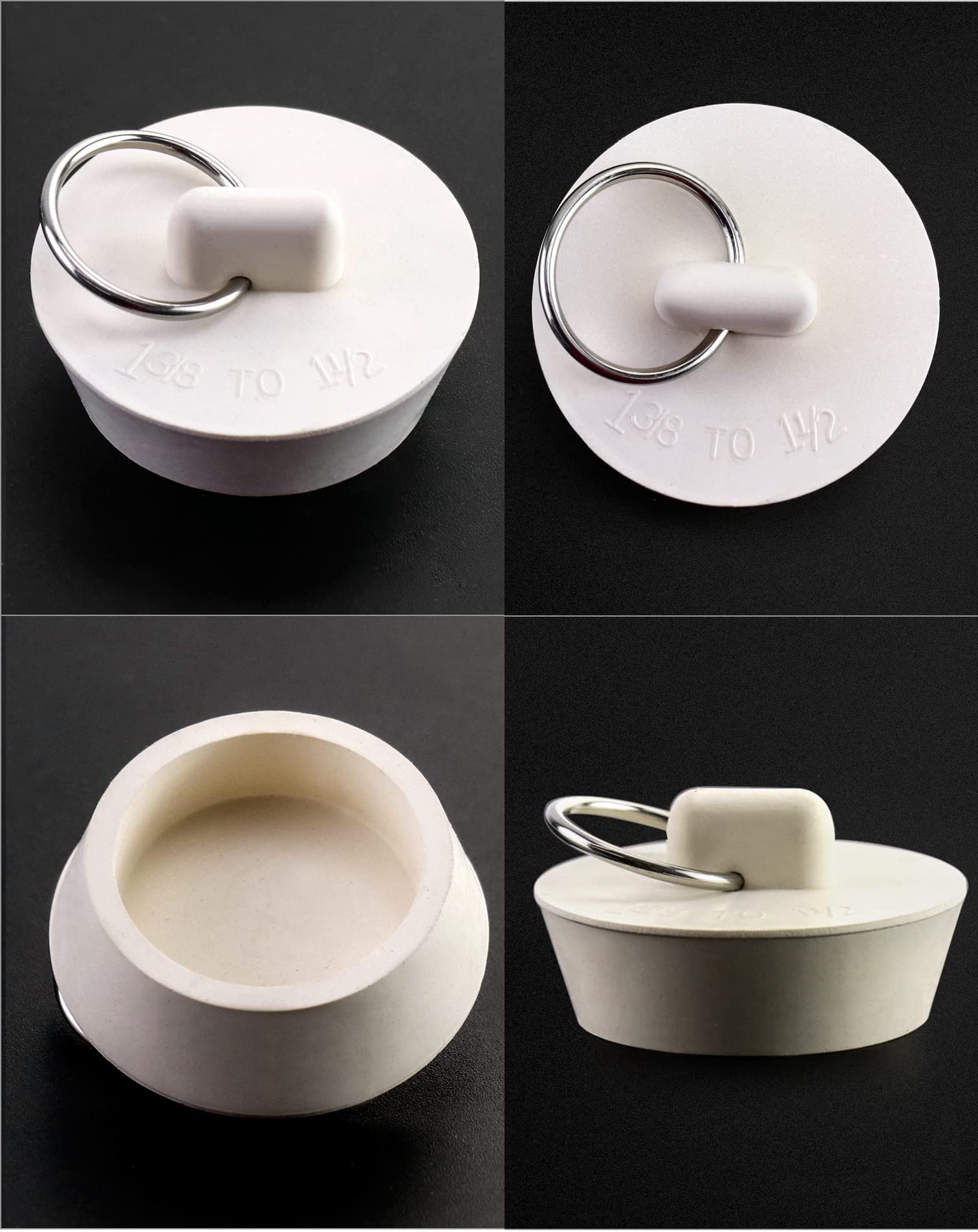 4 Sizes White Drain Stopper, Rubber Sink Stopper Plug With Hanging Ring For Bathtub Kitchen And Bathroom