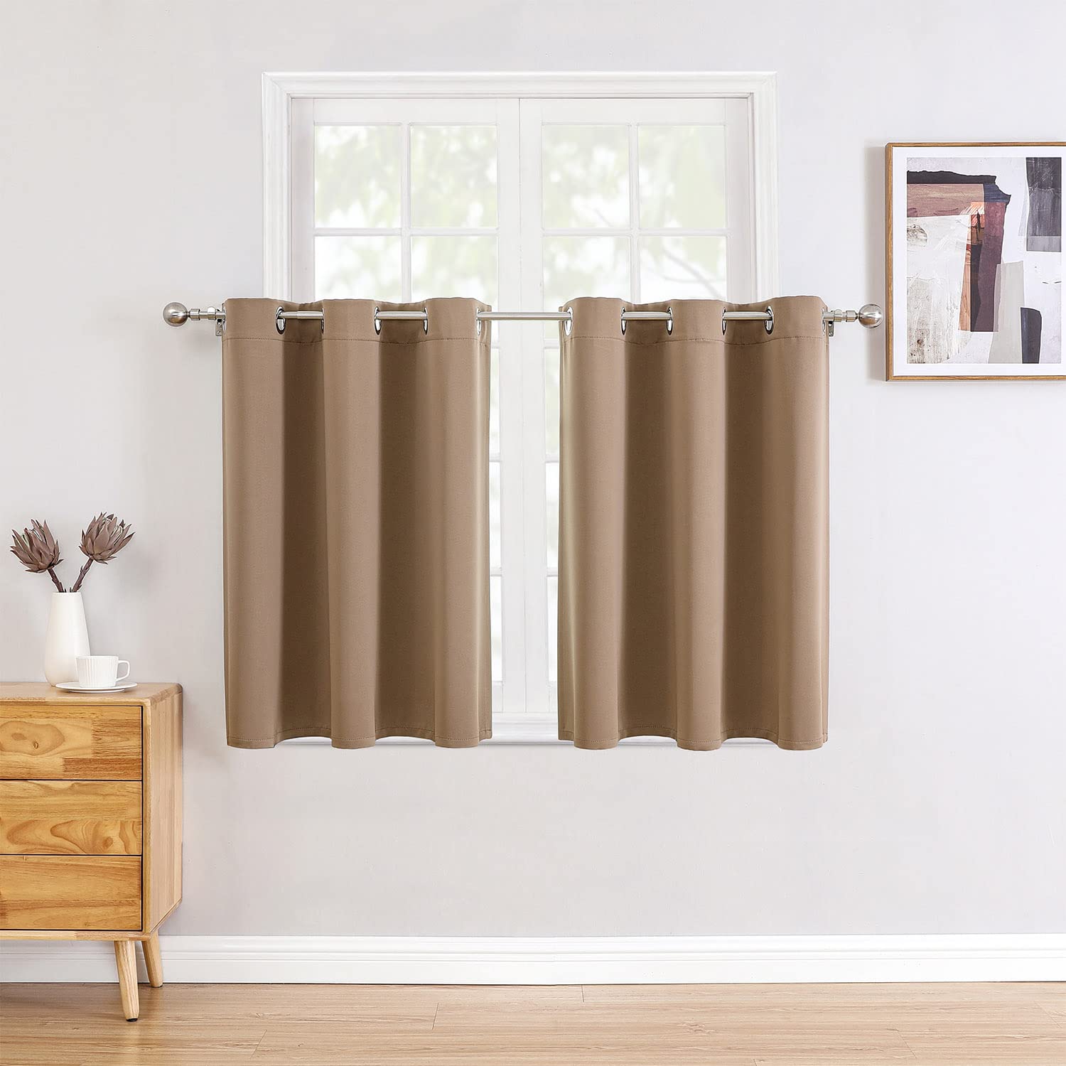 ChrisDowa Small Window Curtains for Kitchen and Bedroom - Grommet Short Thermal Insulated Room Darkening Curtains (2 Panels, Cap
