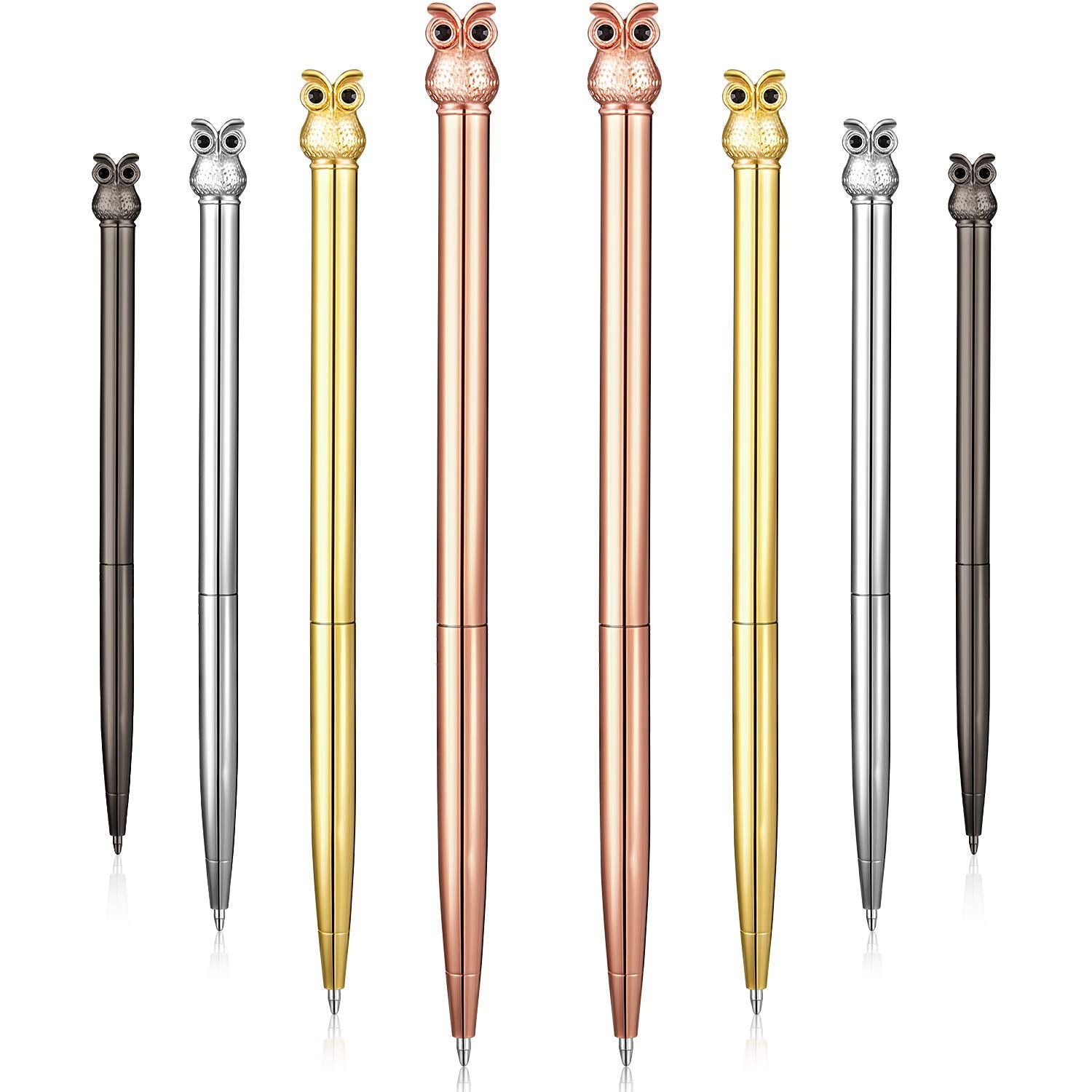 8 Pieces Owl Metal Ballpoint Pens, School Stationery Office Supplies, Cute Easter Supplies, Black Ink (4 Colors)